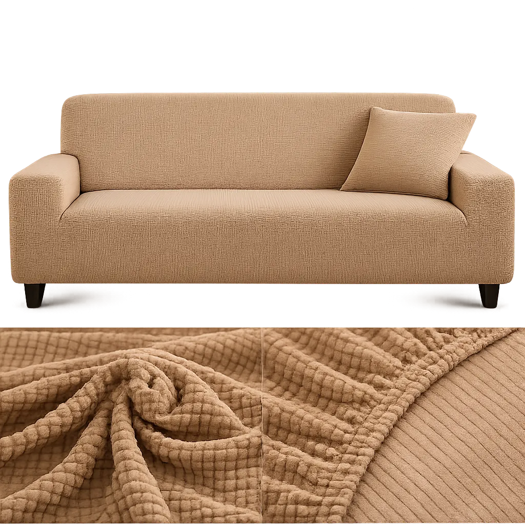 Stretch Sofa Slipcover – Camel Ribbed Stretch Fabric – product view 4 | Brivenzo