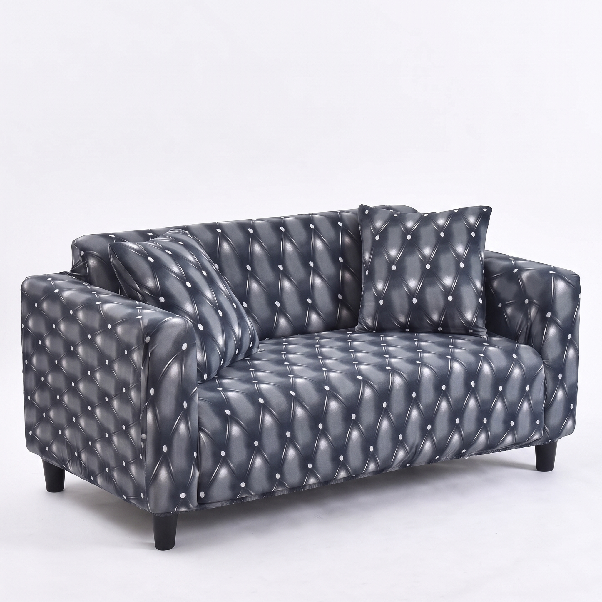 Stretch Sofa Slipcover – Charcoal Diamond Quilted Pattern – product photo on a white background | Brivenzo