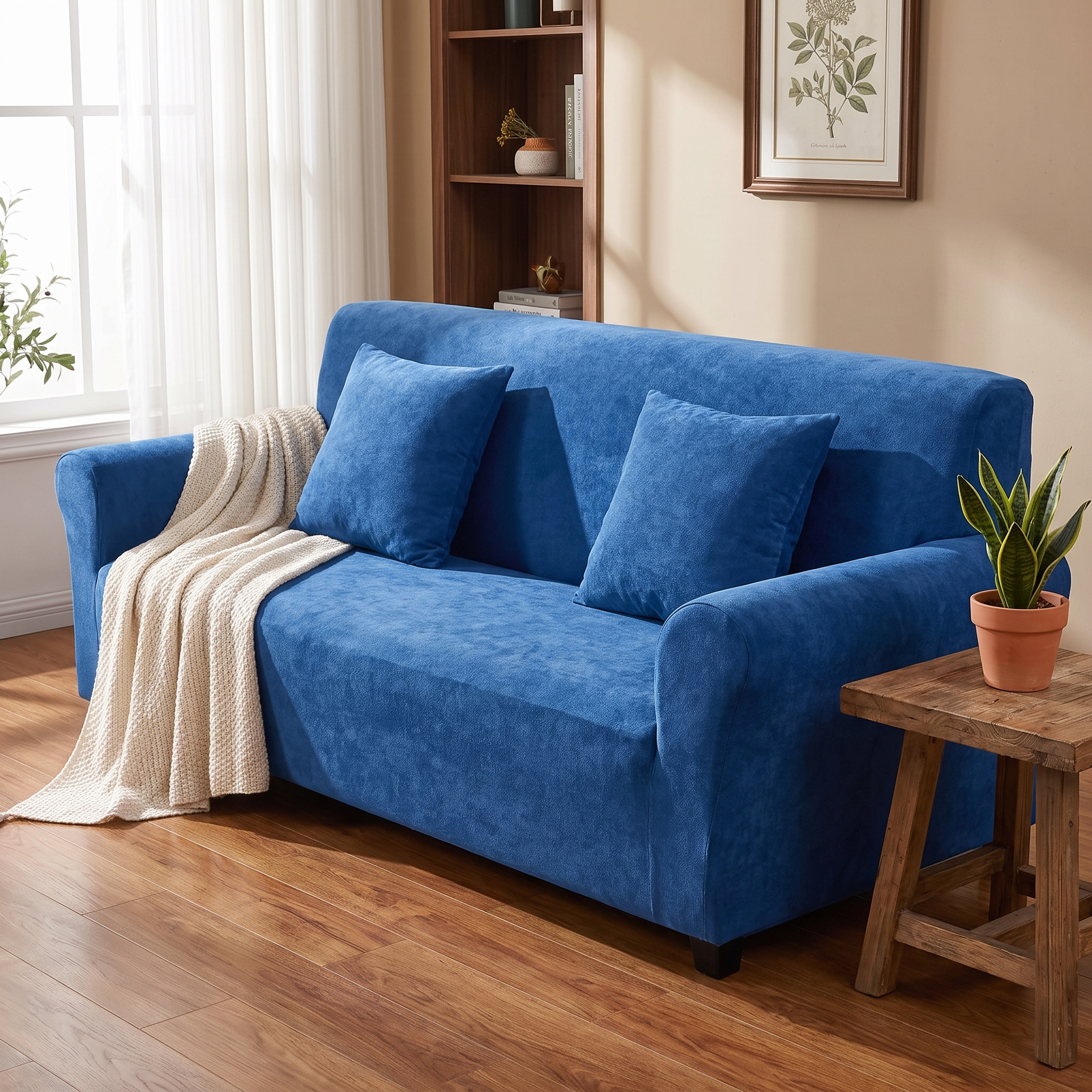 Stretch Sofa Slipcover | Cobalt Blue - Living Room