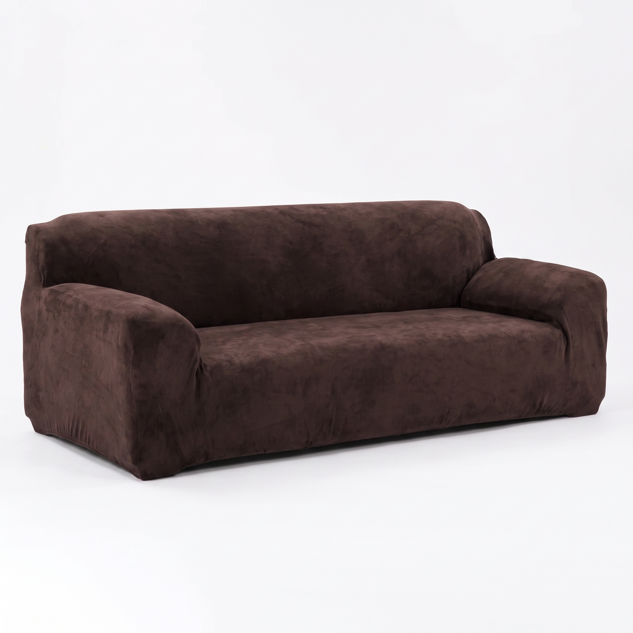 Stretch Sofa Slipcover – Coffee Brown Velvet – product photo on a white background | Brivenzo