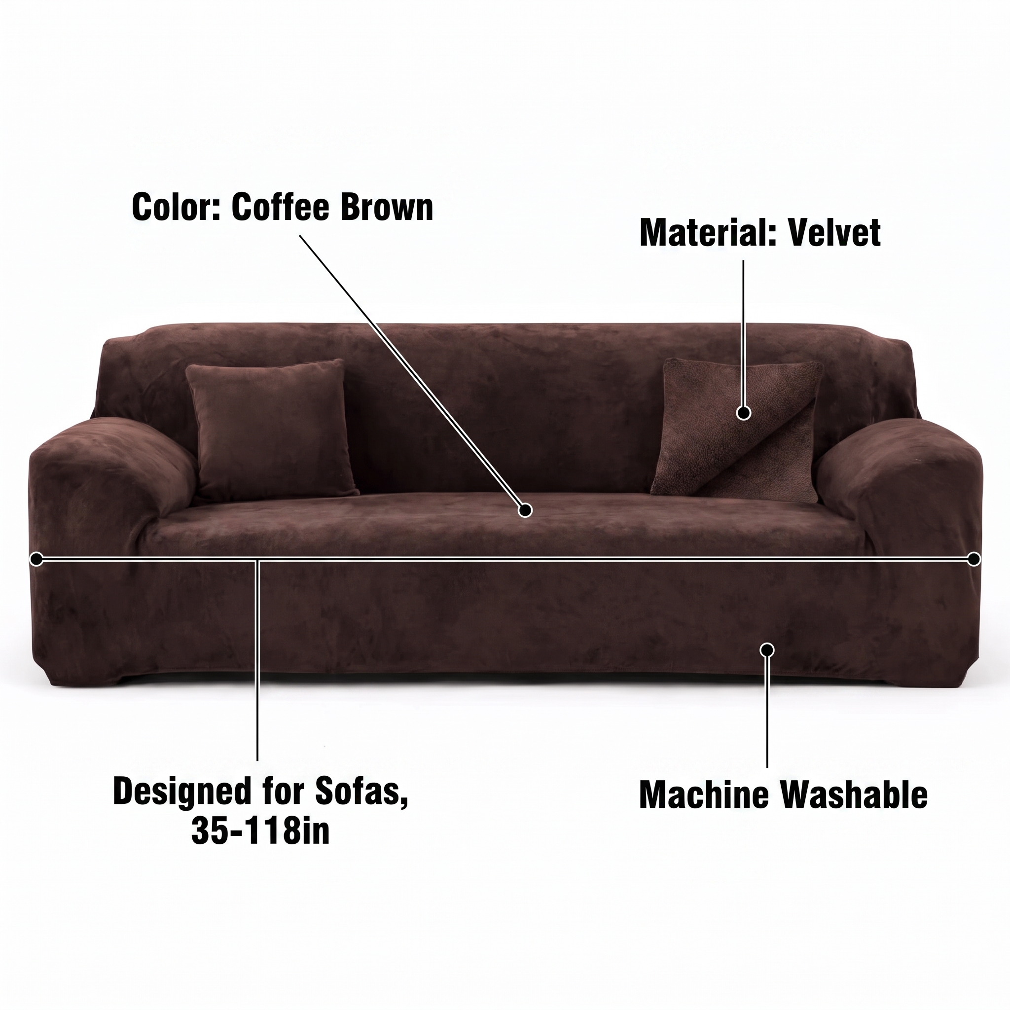 Stretch Sofa Slipcover – Coffee Brown Velvet – features and specifications overview | Brivenzo