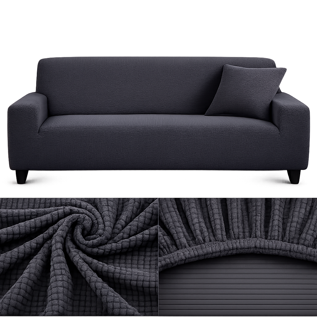 Stretch Sofa Slipcover – Dark Grey Microfiber – product view 4 | Brivenzo
