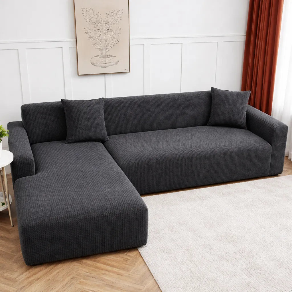 Stretch Sofa Slipcover – Dark Grey Microfiber – product view 7 | Brivenzo