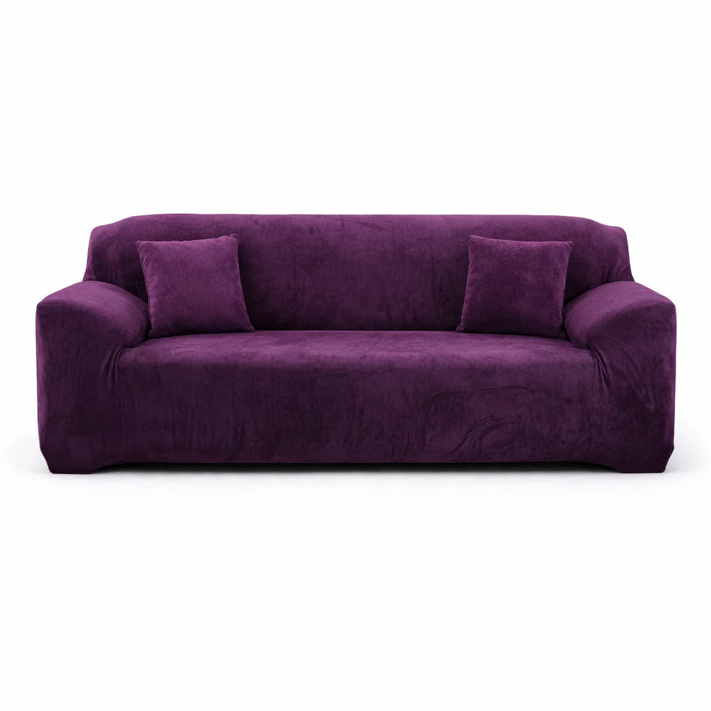 Stretch Sofa Slipcover – Deep Purple Velvet – product view 4 | Brivenzo