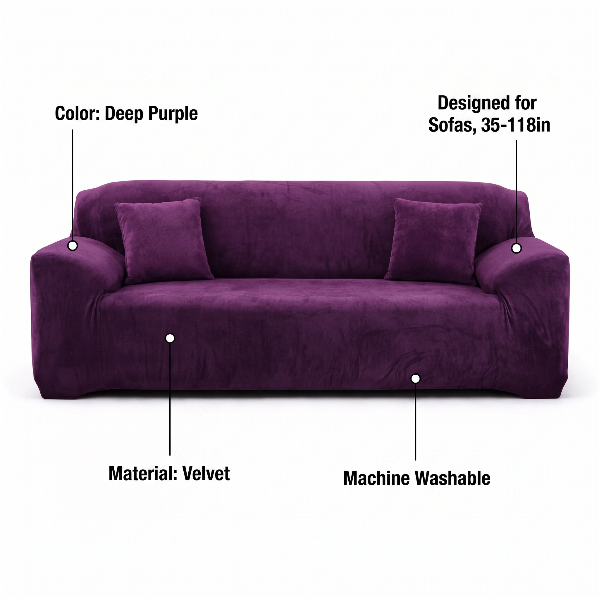 Stretch Sofa Slipcover – Deep Purple Velvet – features and specifications overview | Brivenzo