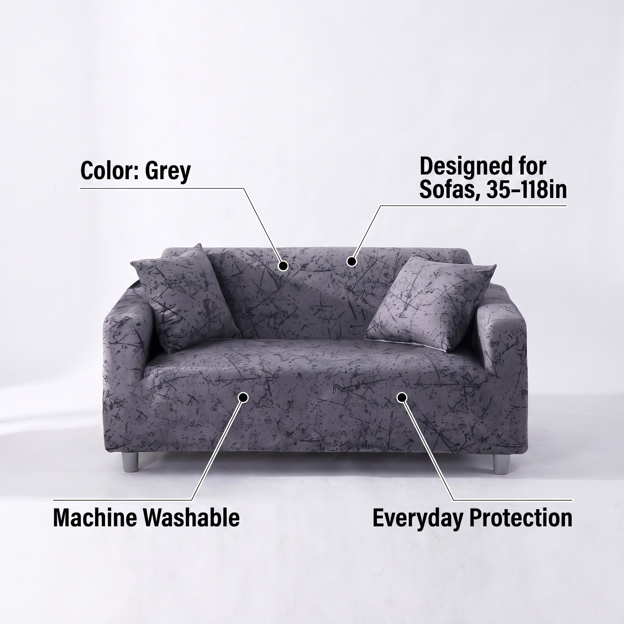 Stretch Sofa Slipcover – Grey Abstract Crackle Print – features and specifications overview | Brivenzo