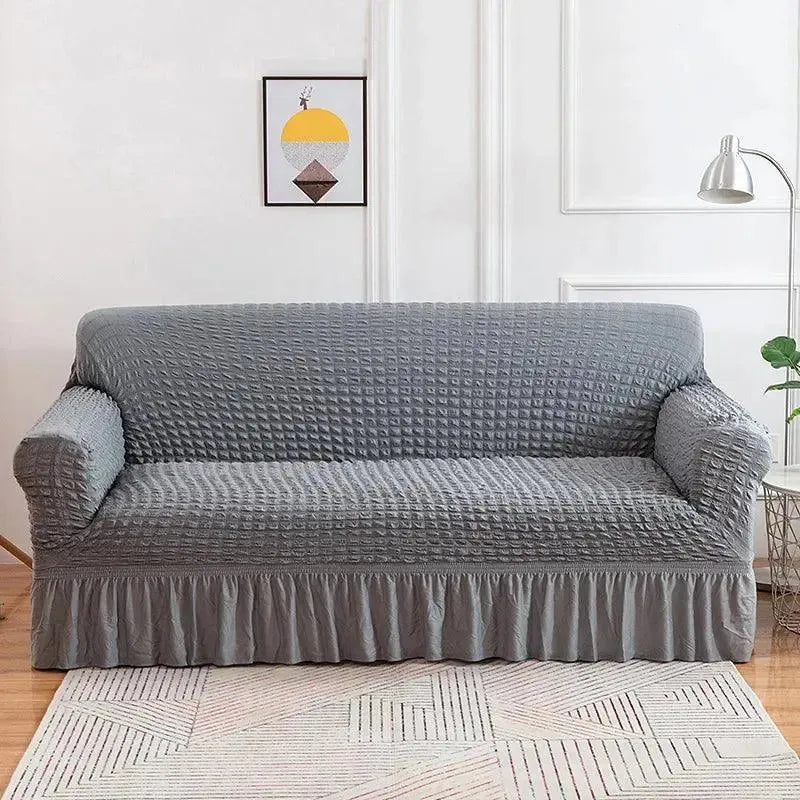 Stretch Sofa Slipcover – Grey Ruffled Skirt – product view 4 | Brivenzo