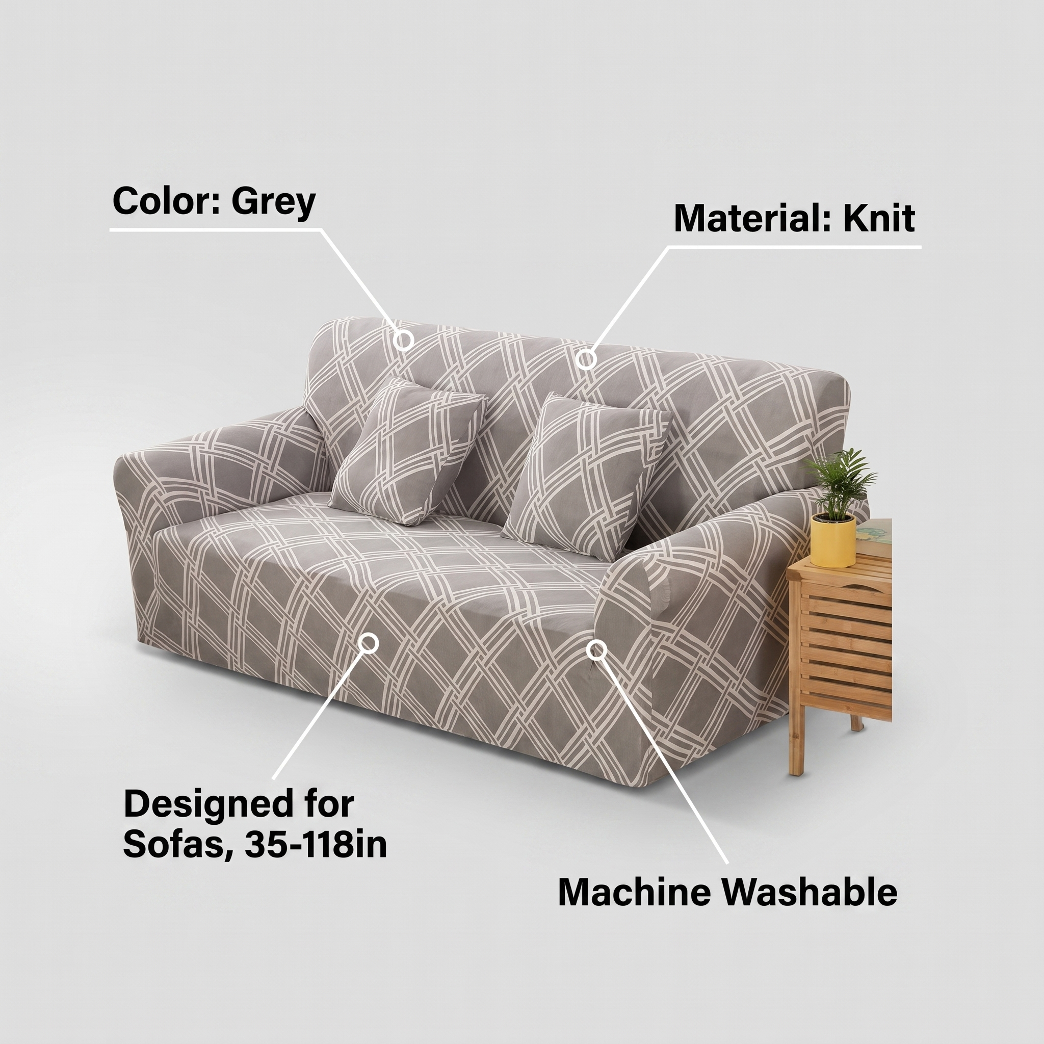 Stretch Sofa Slipcover – Grey White Crosshatch Lattice Print – features and specifications overview | Brivenzo