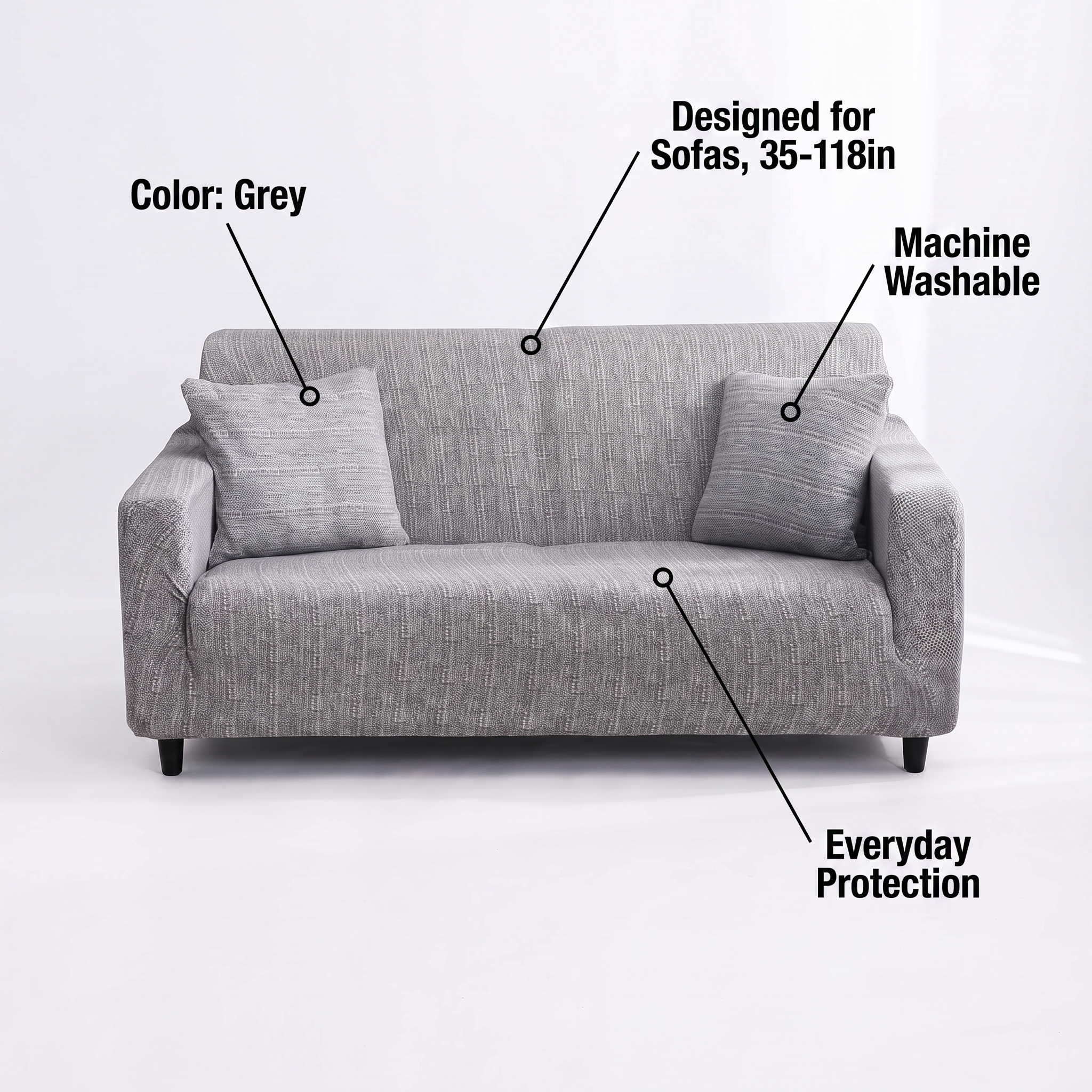 Stretch Sofa Slipcover – Grey Woven Texture – features and specifications overview | Brivenzo