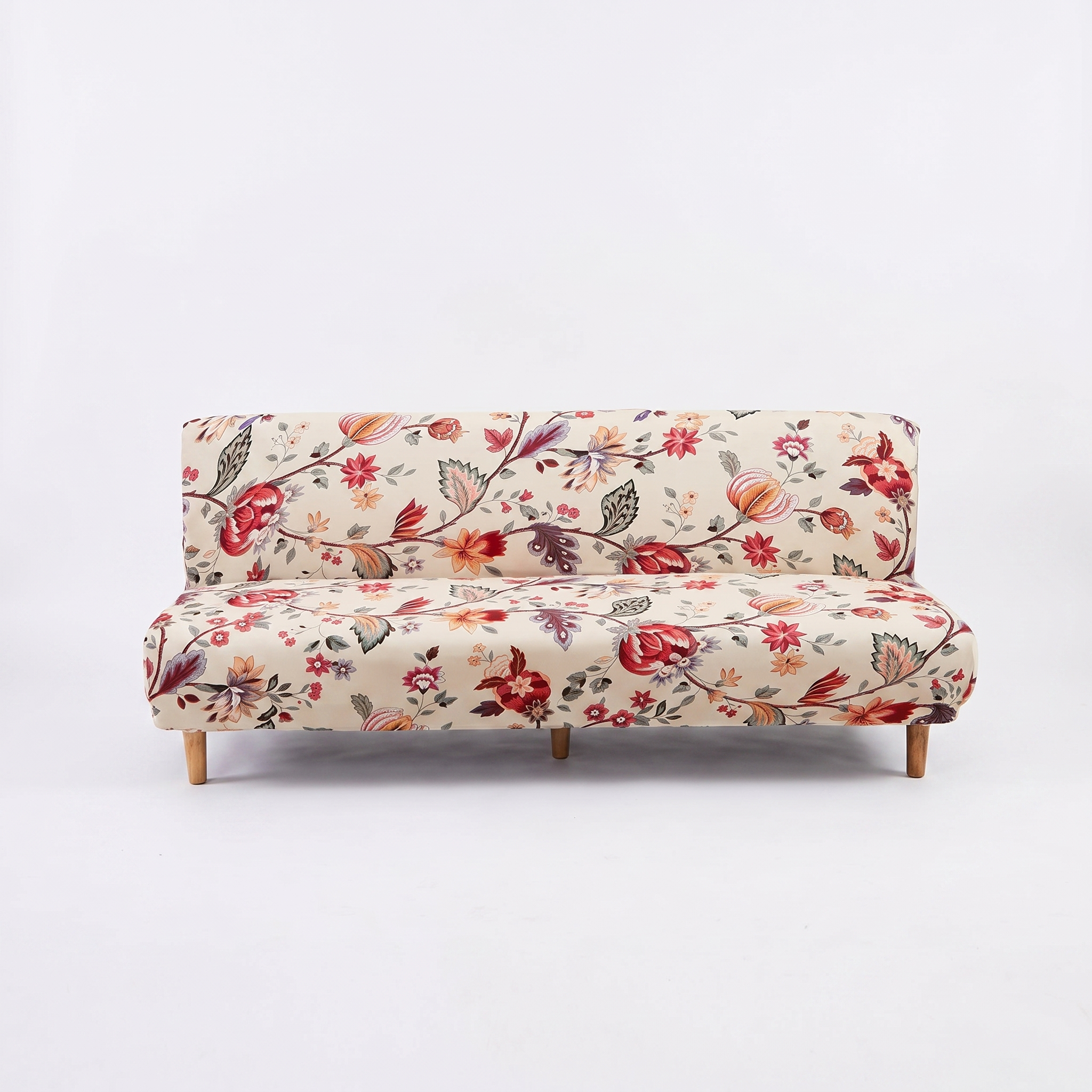Stretch Sofa Slipcover – Ivory Red Floral Print Sofa Bed – product photo on a white background | Brivenzo