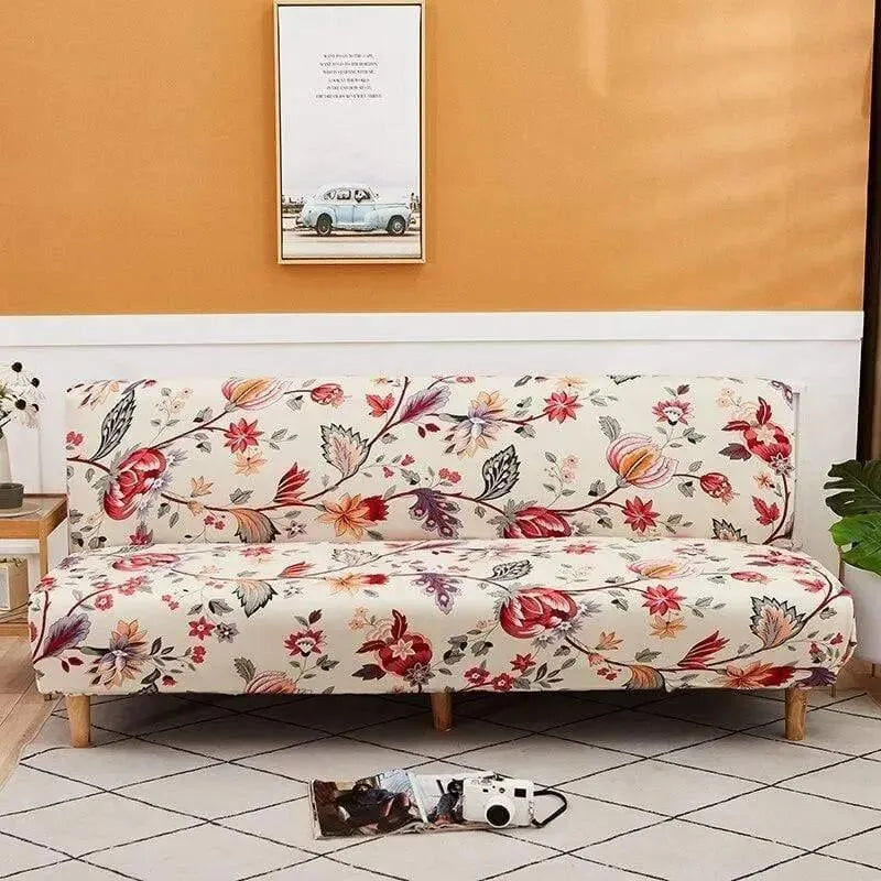 Stretch Sofa Slipcover – Ivory Red Floral Print Sofa Bed – product view 4 | Brivenzo