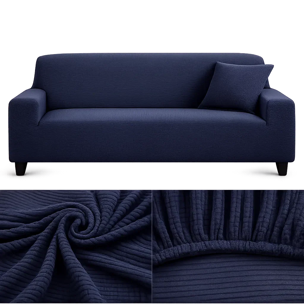 Stretch Sofa Slipcover – Midnight Blue Ribbed Stretch Fabric – product view 4 | Brivenzo
