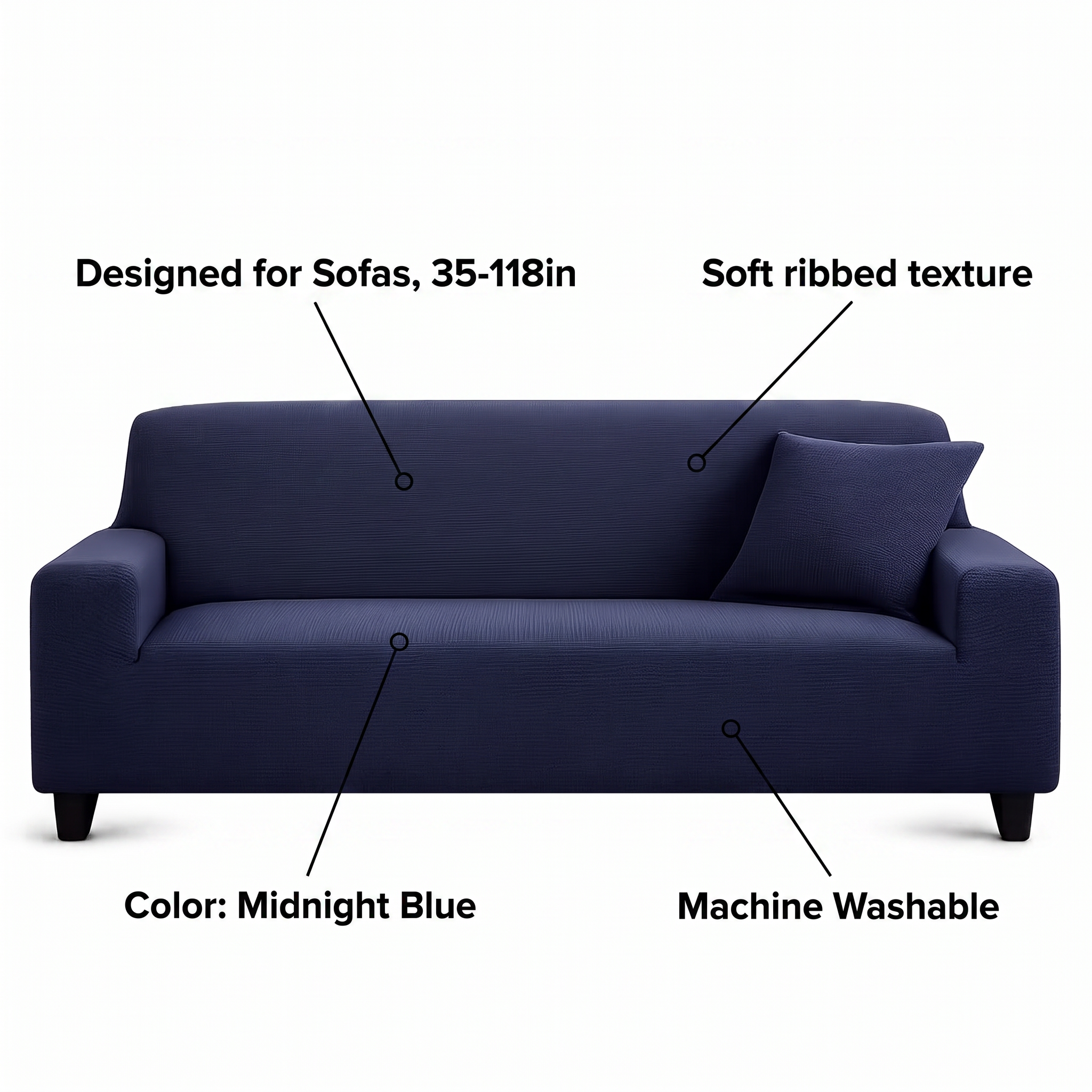 Stretch Sofa Slipcover – Midnight Blue Ribbed Stretch Fabric – features and specifications overview | Brivenzo