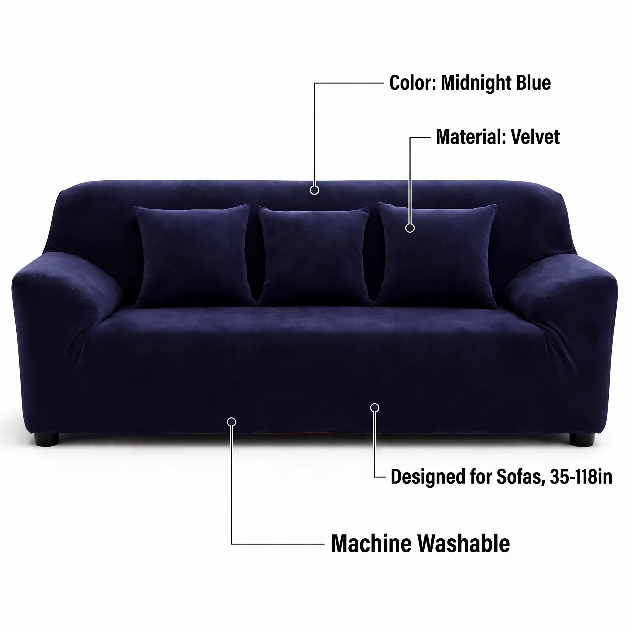 Stretch Sofa Slipcover – Midnight Blue Velvet – features and specifications overview | Brivenzo