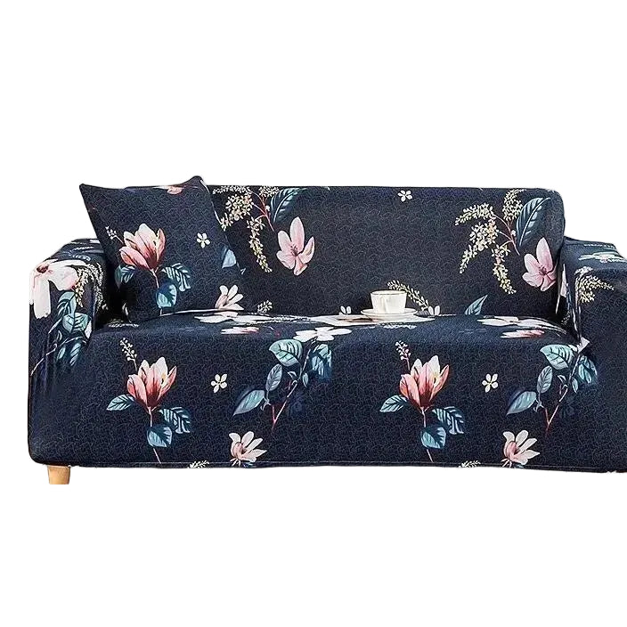 Stretch Sofa Slipcover – Navy Floral Print – product view 1 | Brivenzo