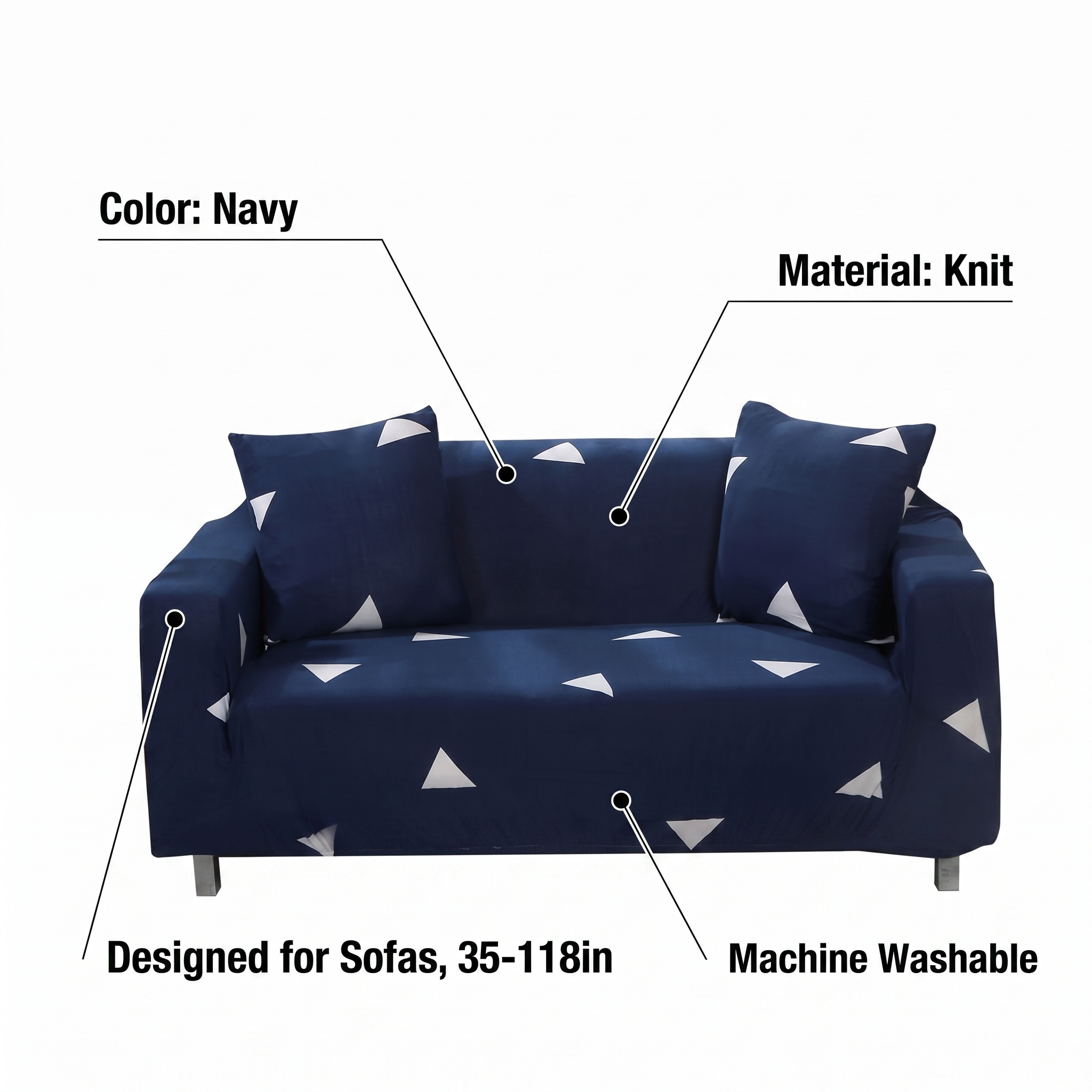 Stretch Sofa Slipcover – Navy White Triangle Print – product view 3 | Brivenzo