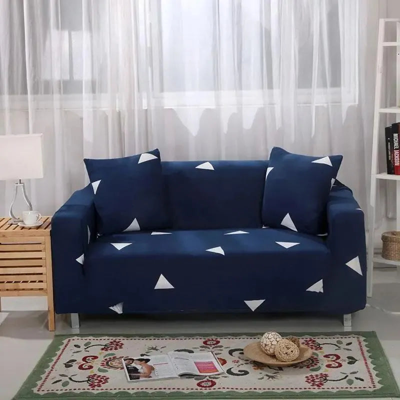 Stretch Sofa Slipcover – Navy White Triangle Print – product view 4 | Brivenzo
