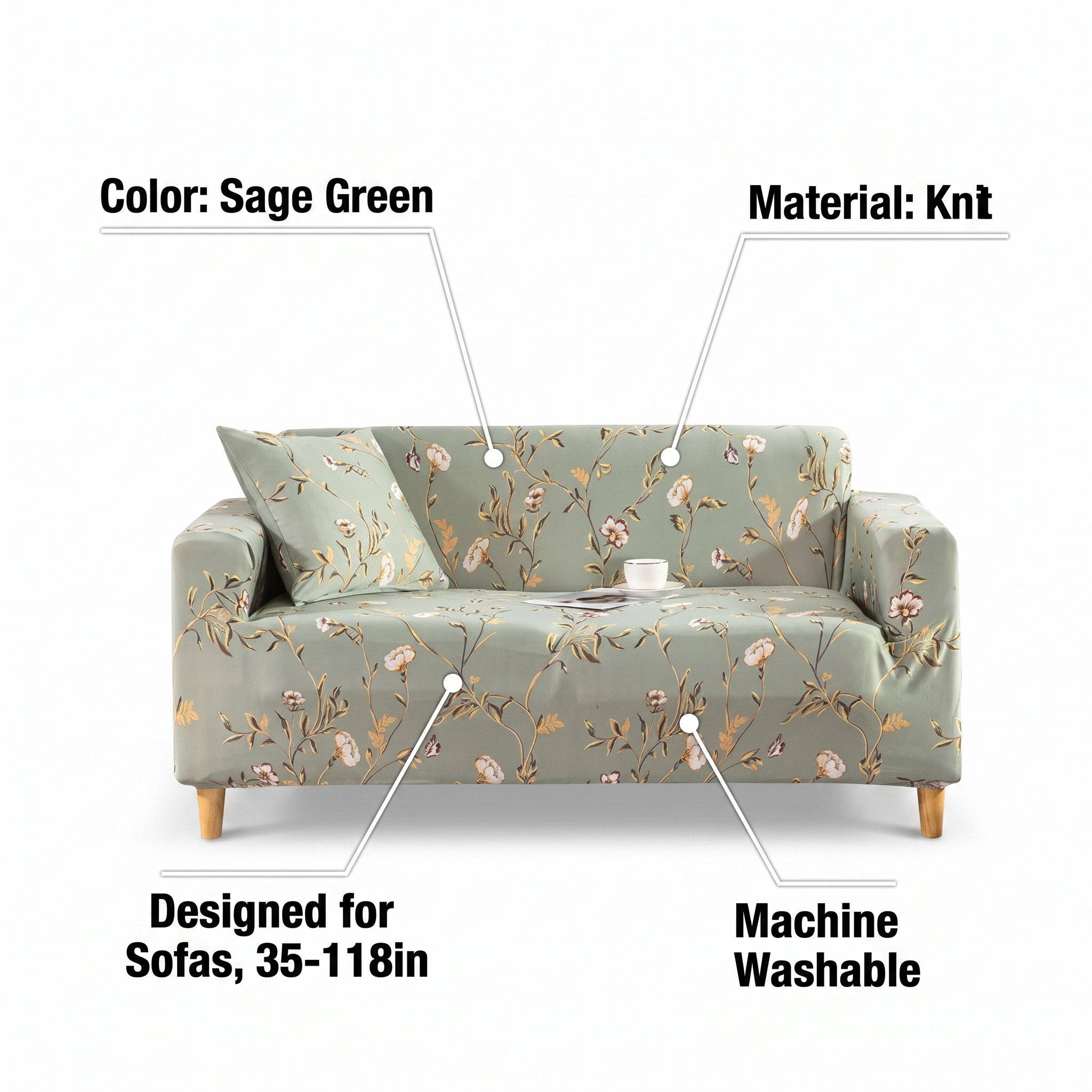 Stretch Sofa Slipcover – Sage Green Floral Print – features and specifications overview | Brivenzo