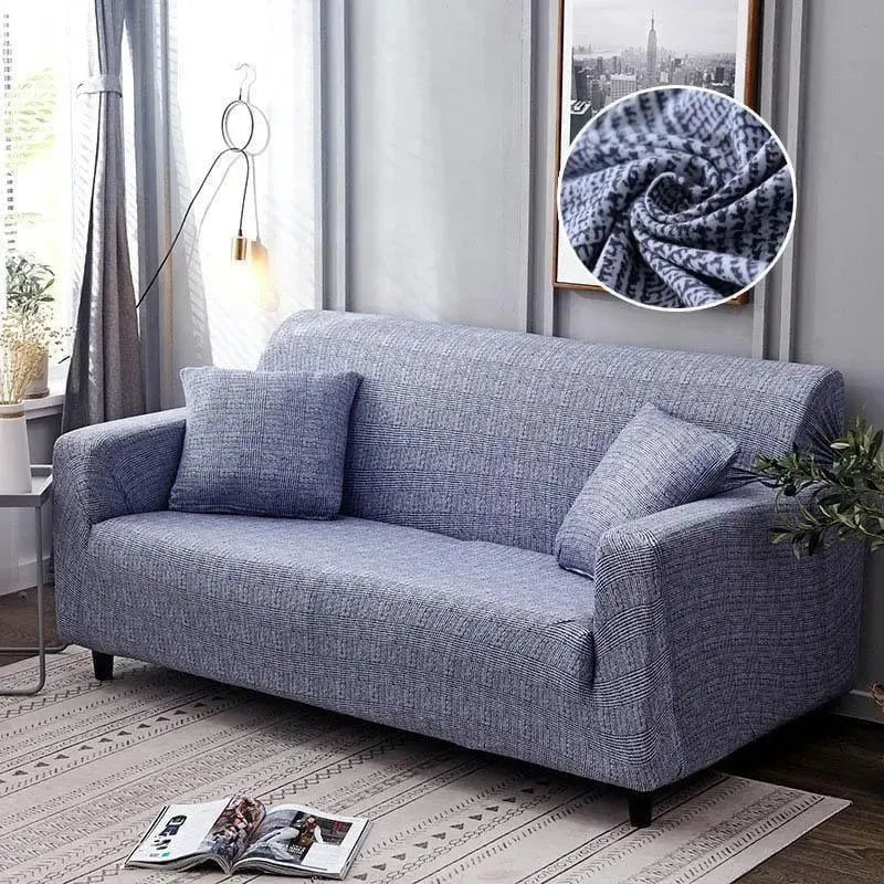 Stretch Sofa Slipcover – Slate Blue Herringbone Print – product view 4 | Brivenzo