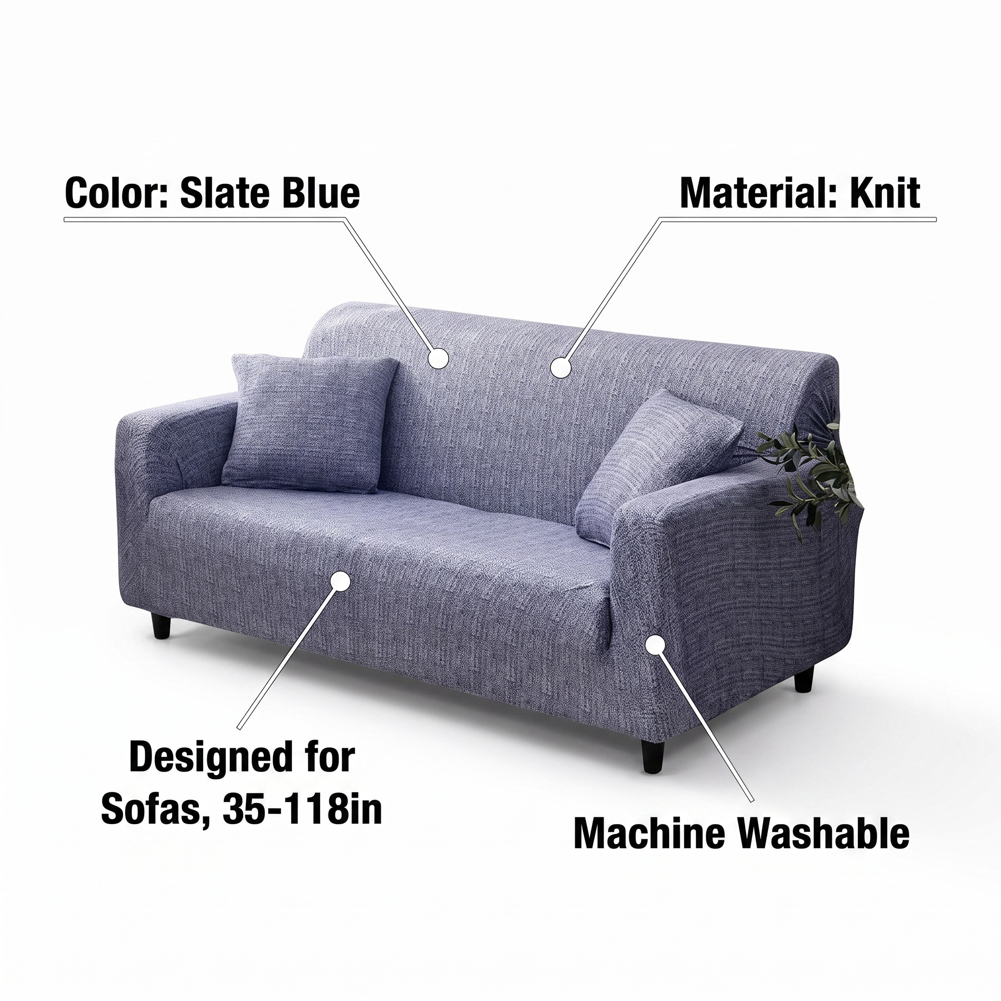 Stretch Sofa Slipcover – Slate Blue Herringbone Print – features and specifications overview | Brivenzo