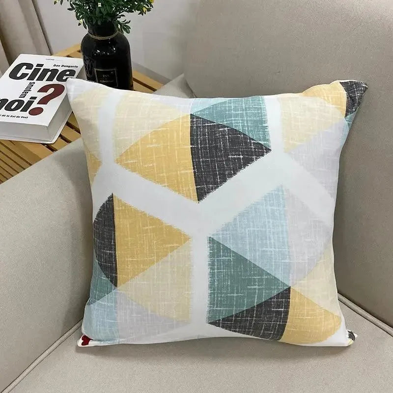 Stretch Sofa Slipcover – Teal Mustard Geometric Triangle Print – product view 5 | Brivenzo