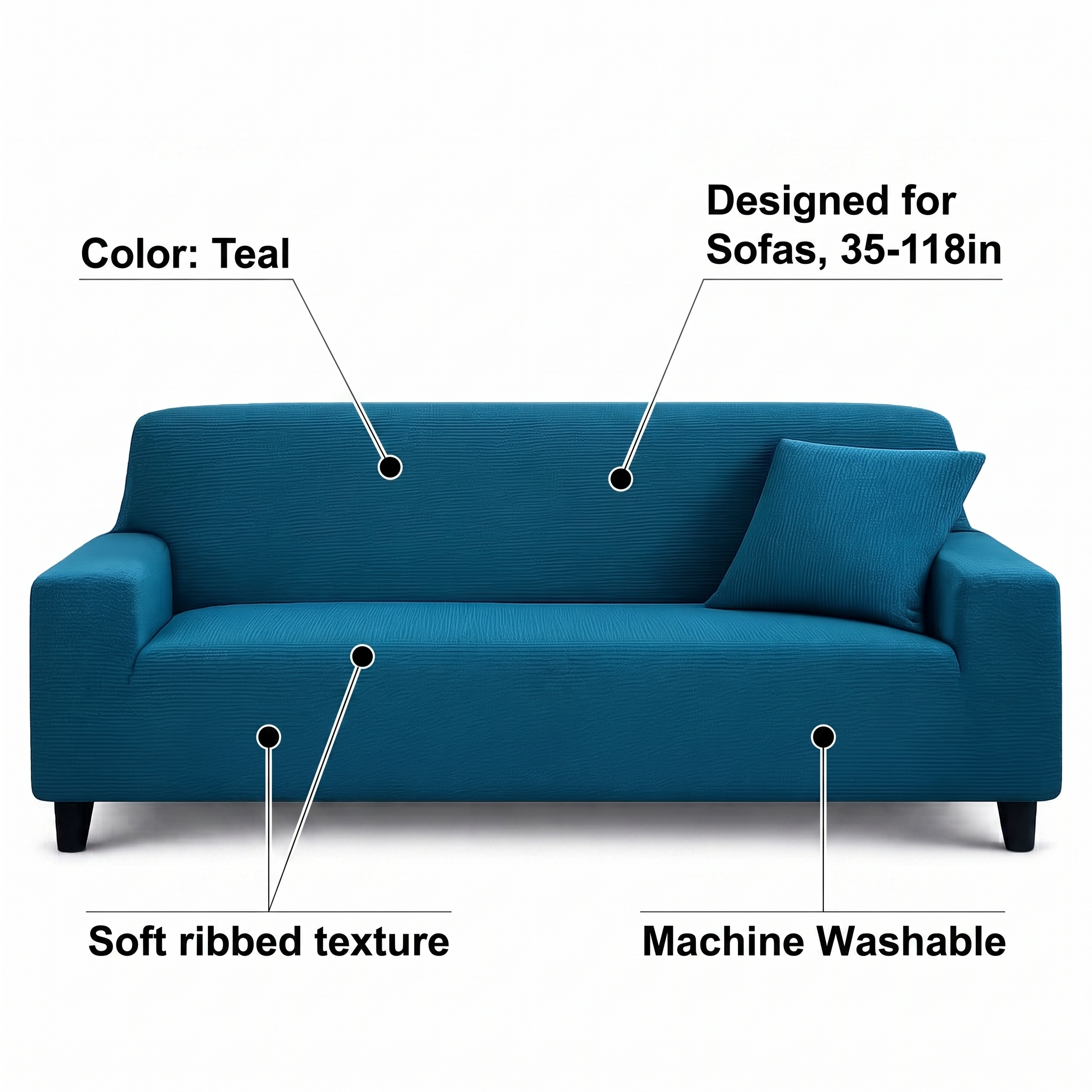 Stretch Sofa Slipcover – Teal Ribbed Stretch Fabric – features and specifications overview | Brivenzo