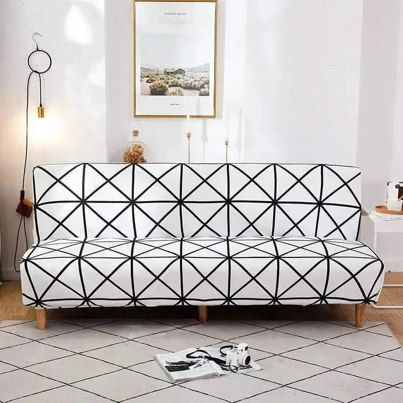 Stretch Sofa Slipcover – White Black Geometric Crystal Print Sofa Bed – product view 4 | Brivenzo