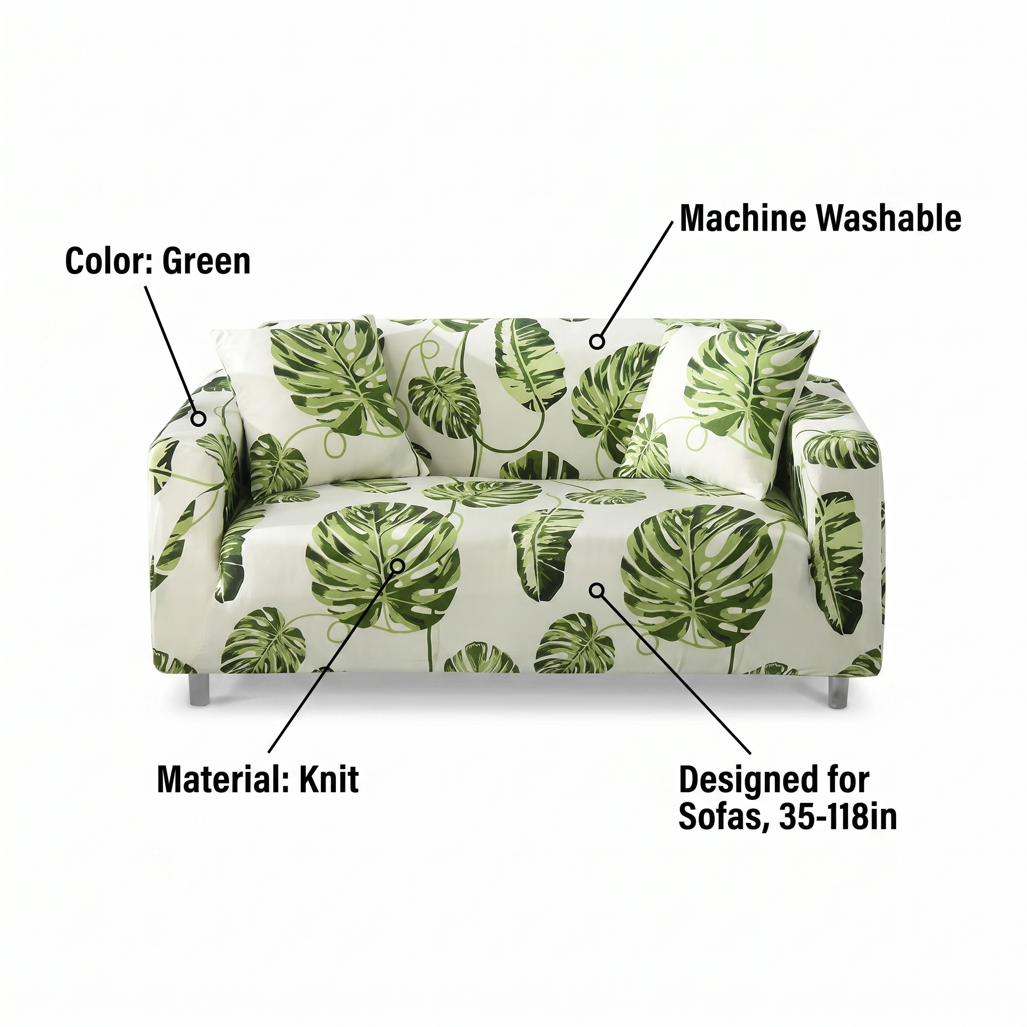 Stretch Sofa Slipcover – White Green Tropical Leaf Print – features and specifications overview | Brivenzo