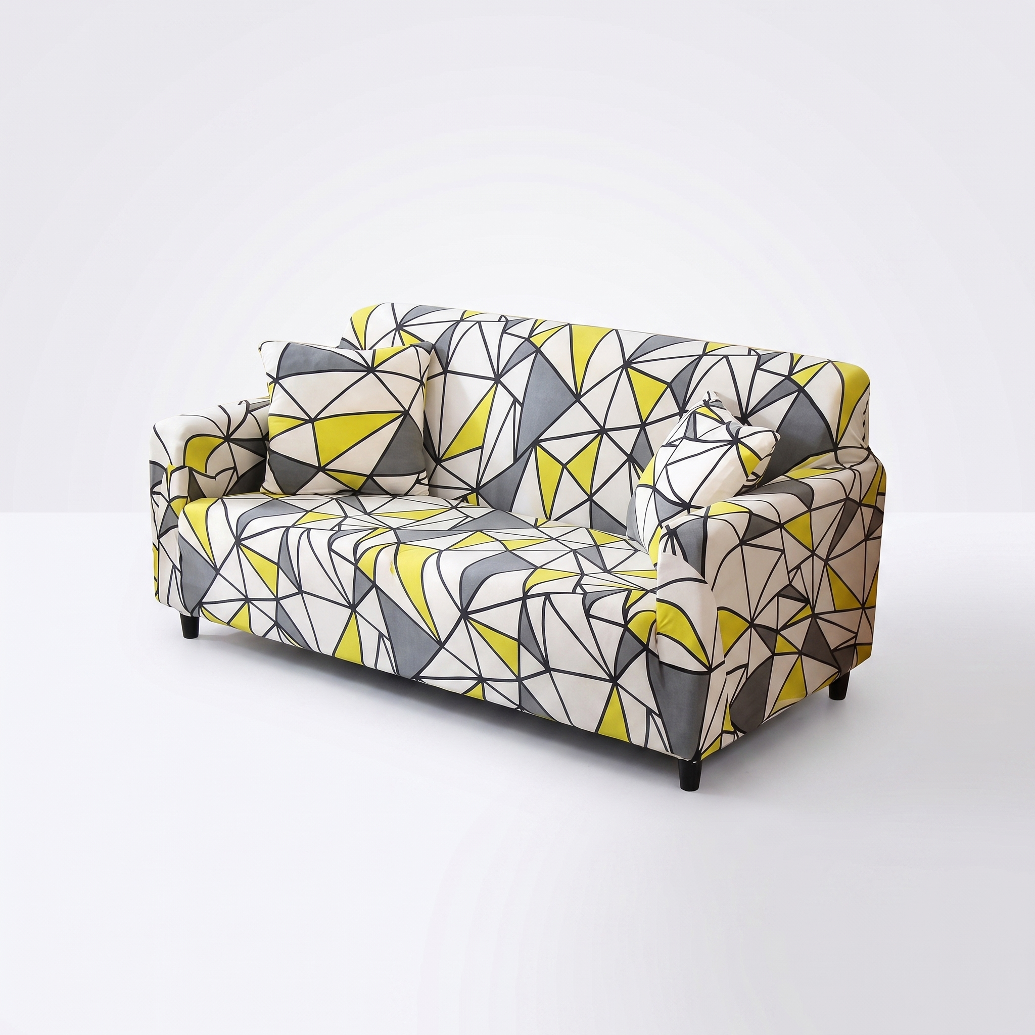 Stretch Sofa Slipcover | Yellow Grey Geometric Triangle Print - main