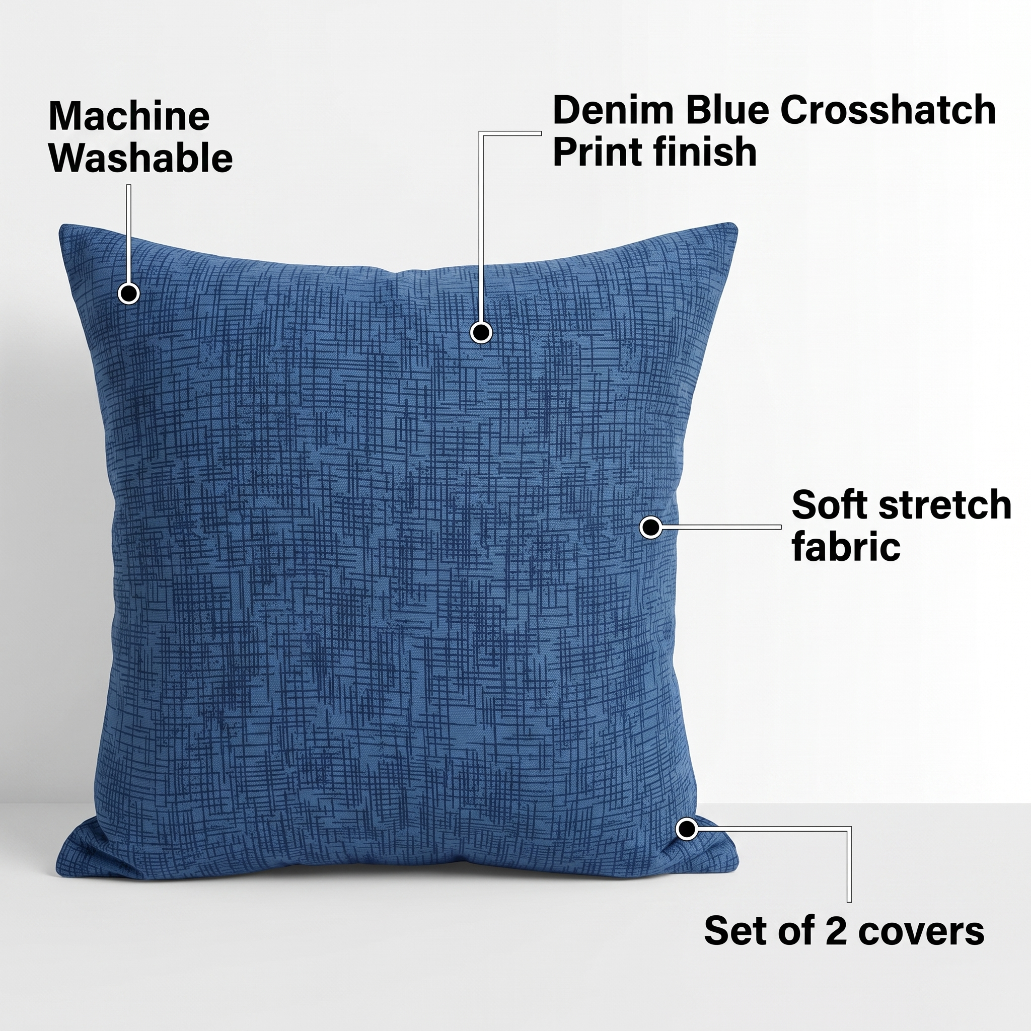 Throw Pillow Cover – Denim Blue Crosshatch Print – features and specifications overview | Brivenzo
