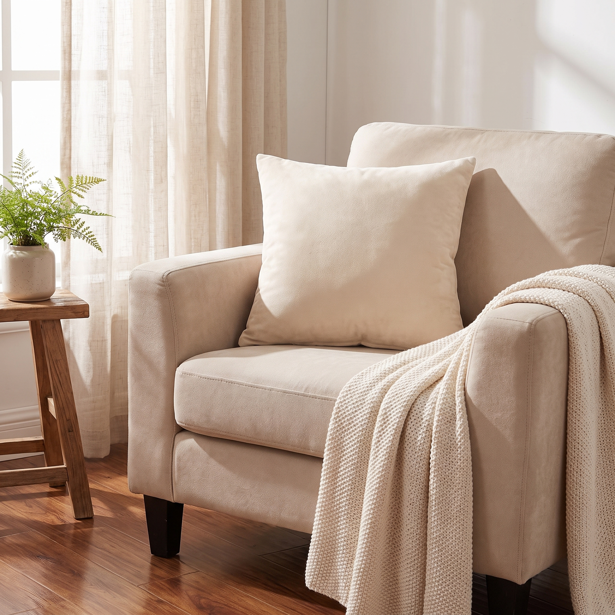Velvet Throw Pillow Cover – Ivory Velvet shown in a styled home interior | Brivenzo