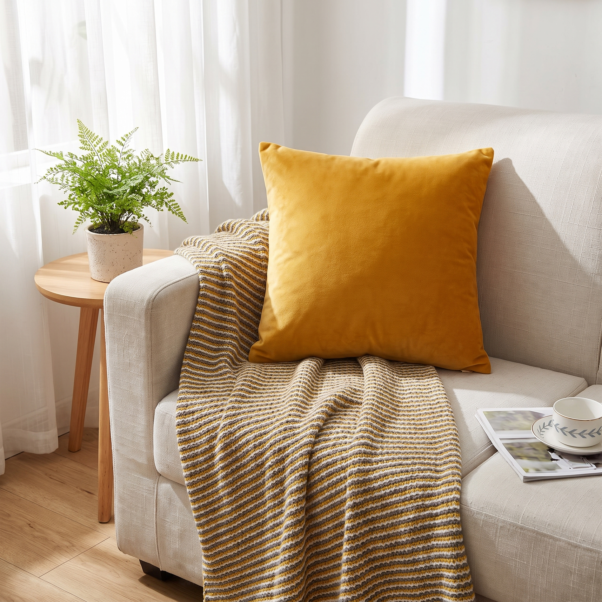 Velvet Throw Pillow Cover – Orange Velvet shown in a styled home interior | Brivenzo