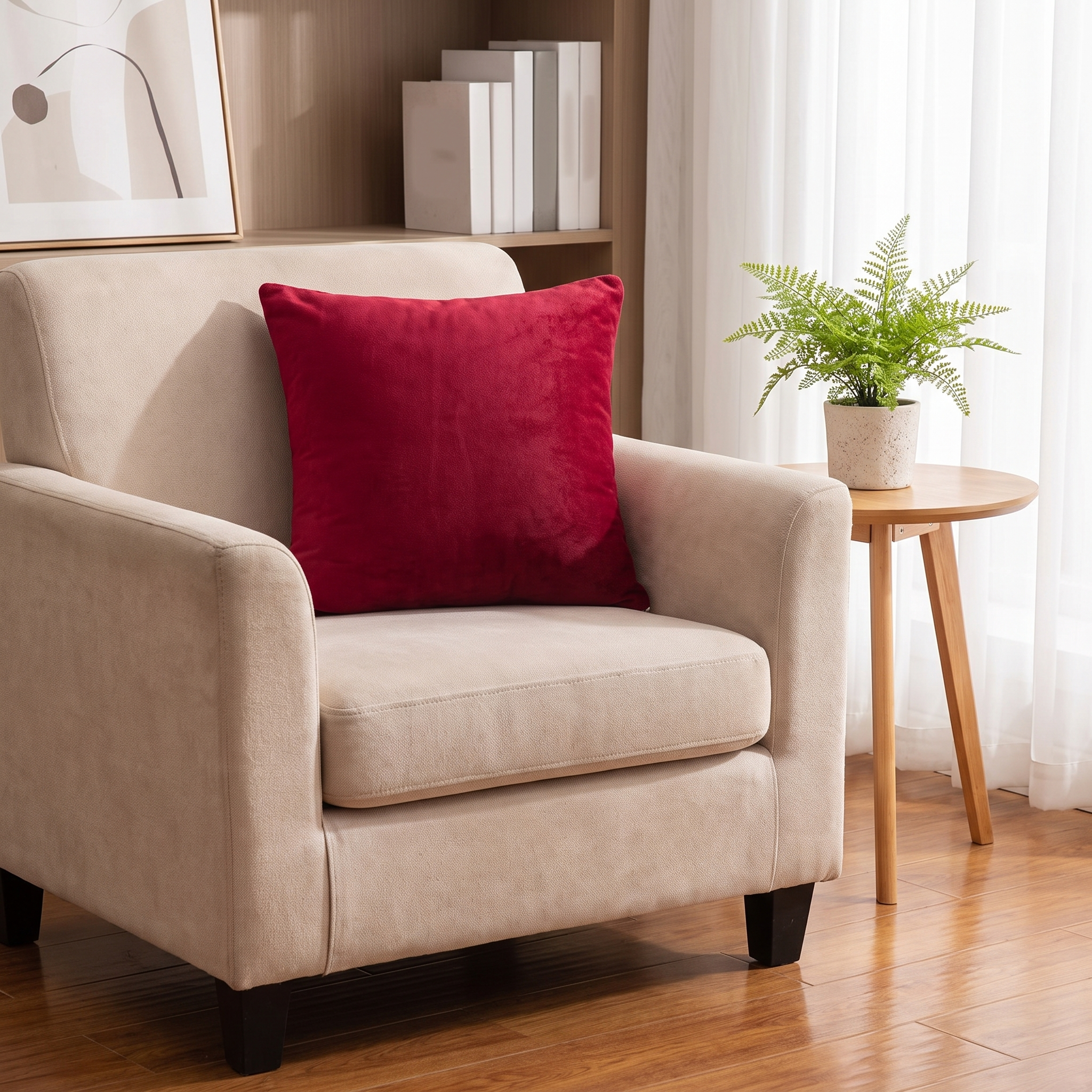 Velvet Throw Pillow Cover – Red Velvet shown in a styled home interior | Brivenzo