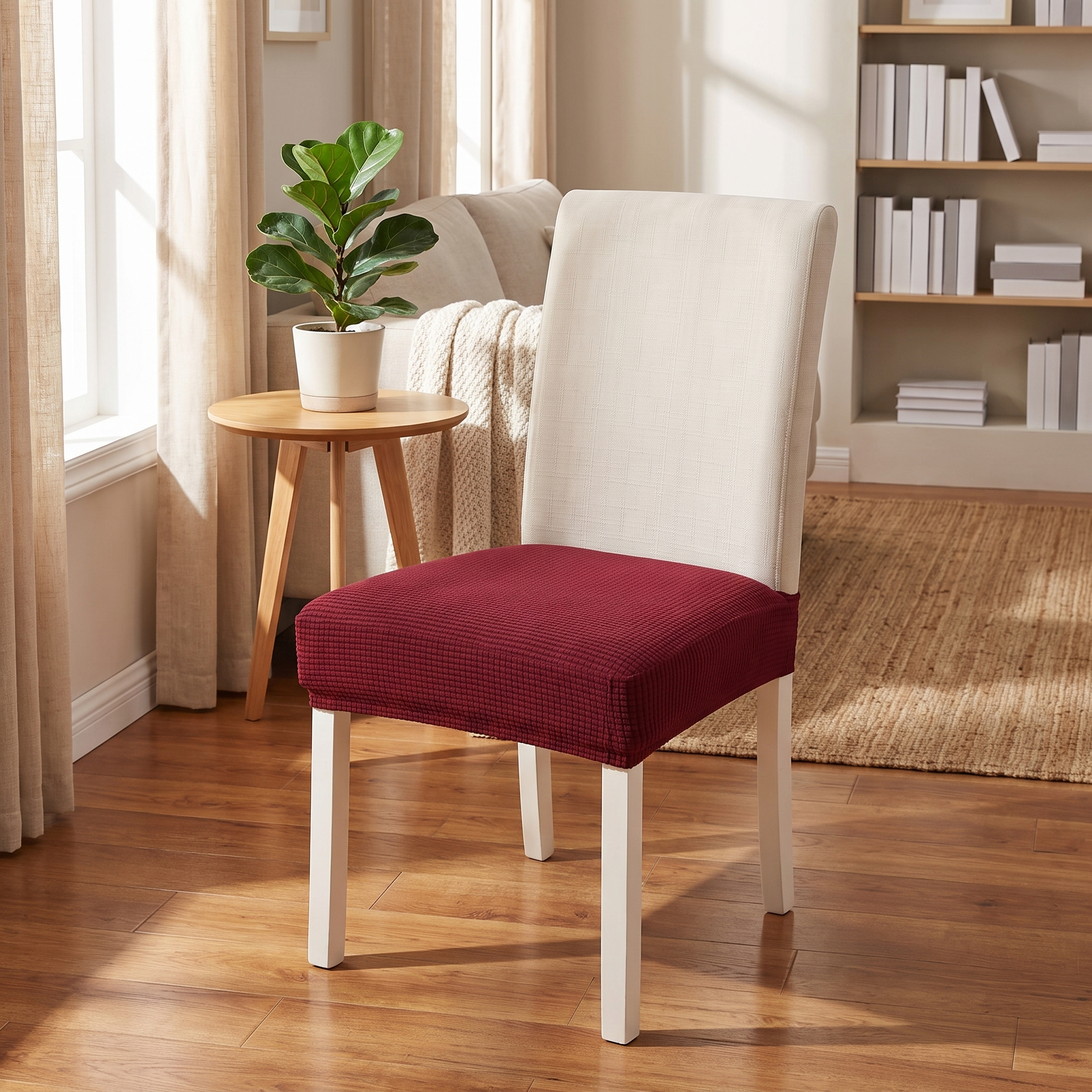 Wine Red Chair Seat Cover – Stretch Fit shown in a styled home interior | Brivenzo