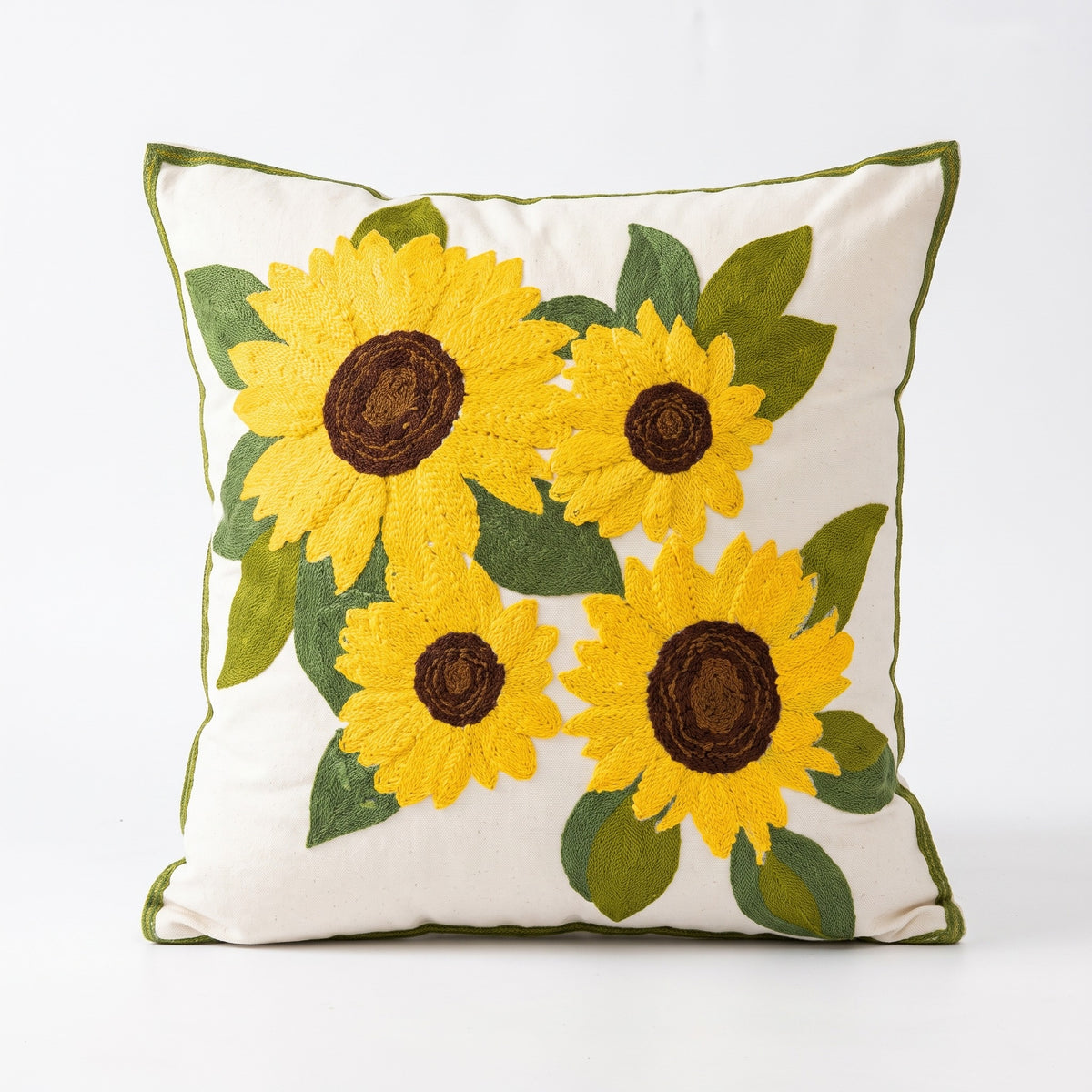 Sunflower Embroidered Cushion Cover | Cotton, 18in