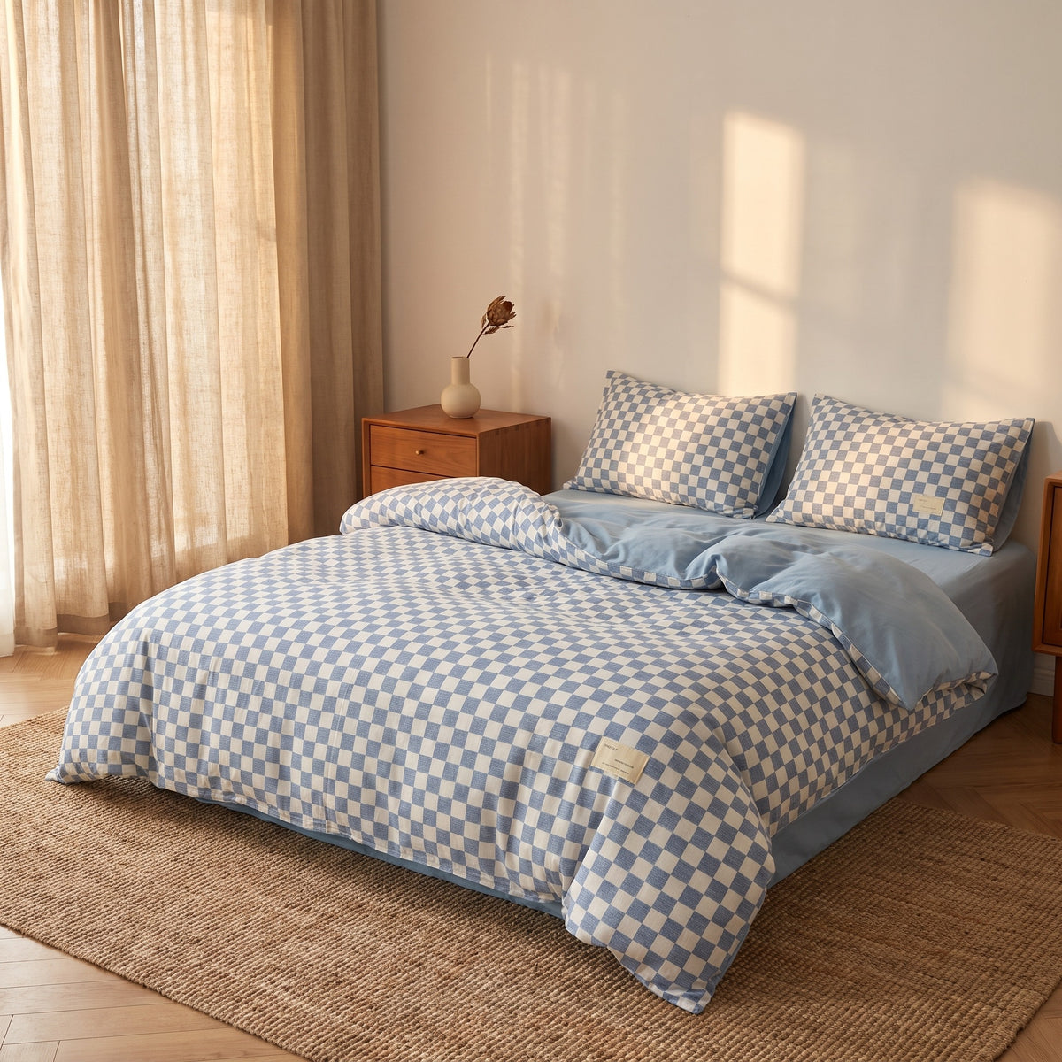Checked Duvet Cover Set | Breathable Cotton Blend, 59-87in