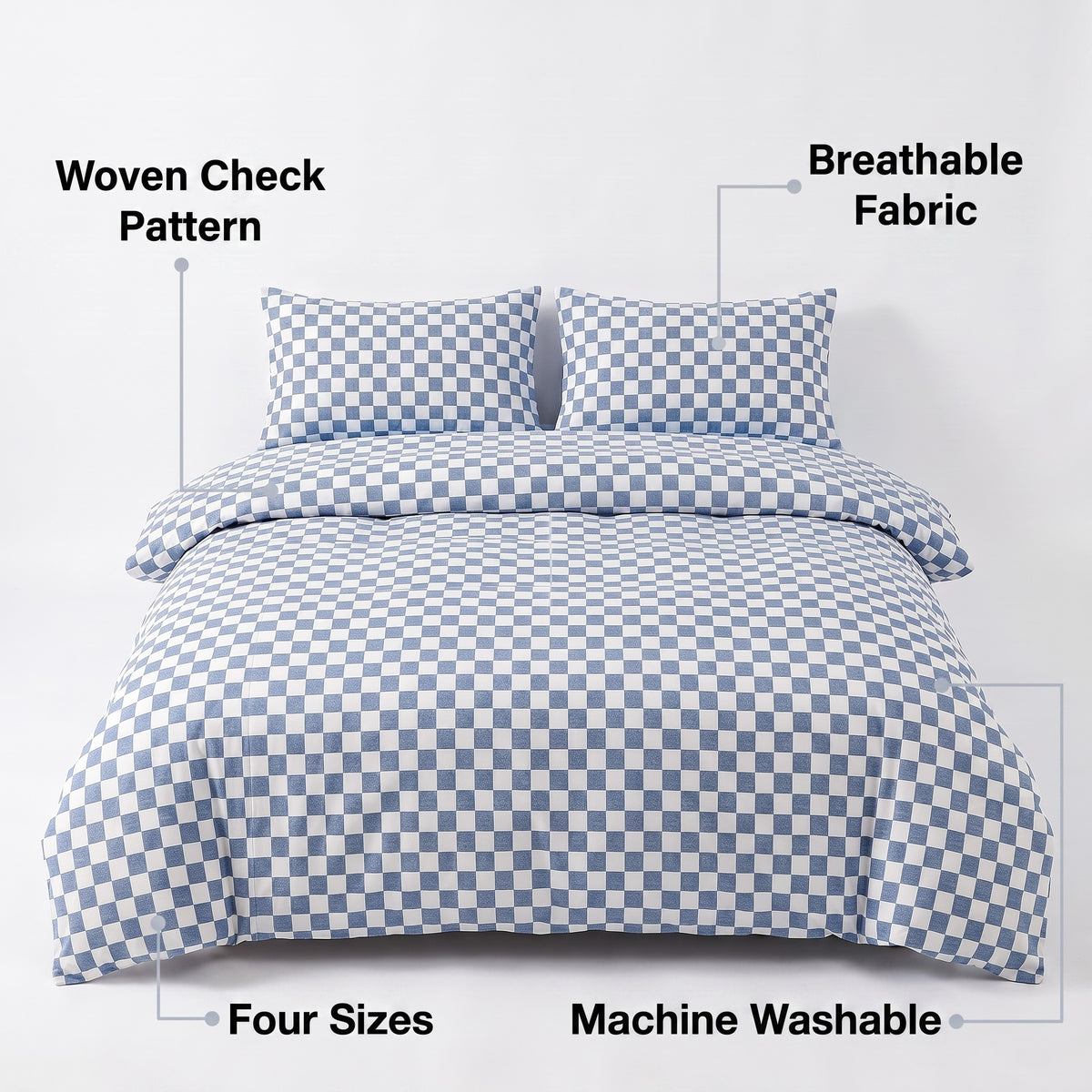 Checked Duvet Cover Set | Breathable Cotton Blend, 59-87in