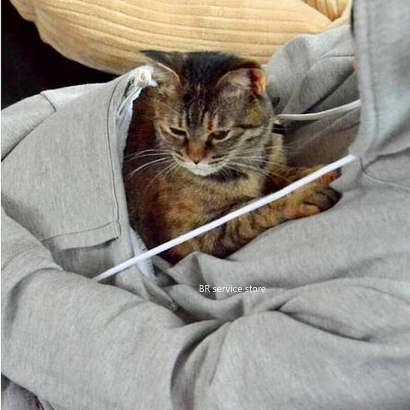 Cat Pouch Hoodie with Extra Large Front Pocket in Soft Sweatshirt Fabric, view 7