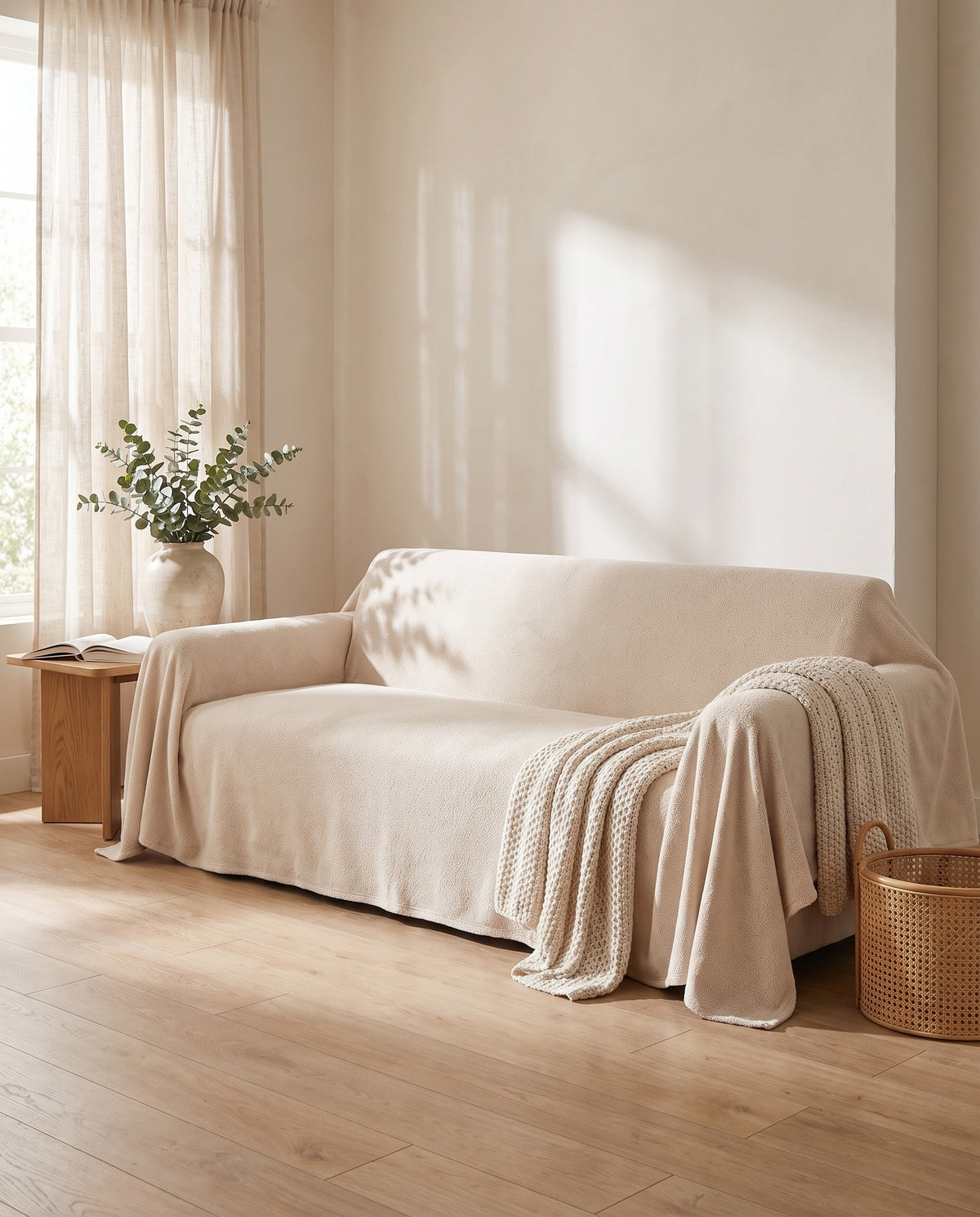 CloudNest Boucle Stretch Sofa Cover- Anti-Scratch, Full-Cover Pe | Spill Resistant