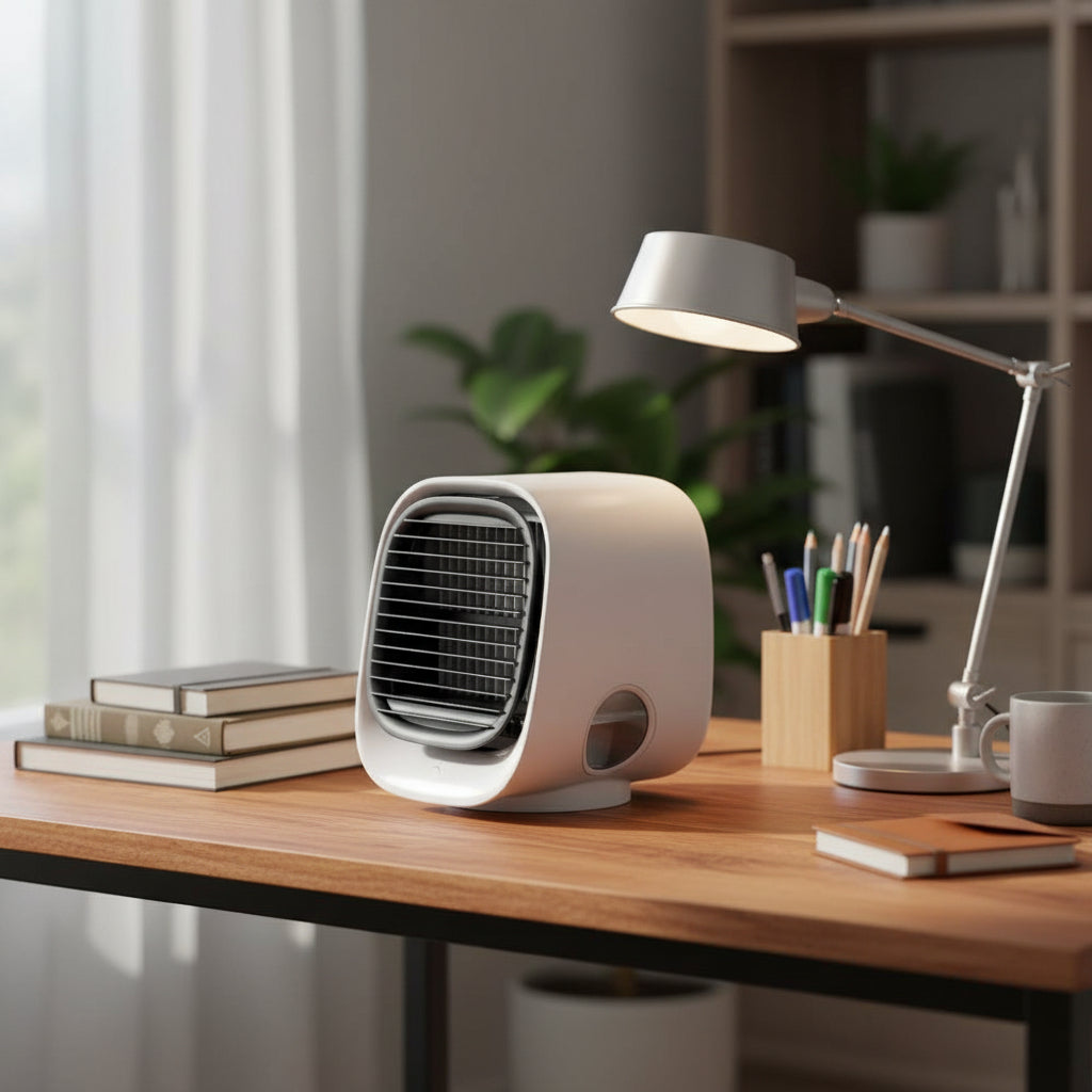 USB air cooler and humidifier in white and pink