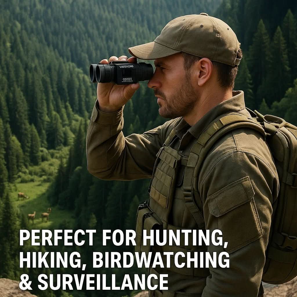 Compact binoculars with carrying pouch and cleaning cloth