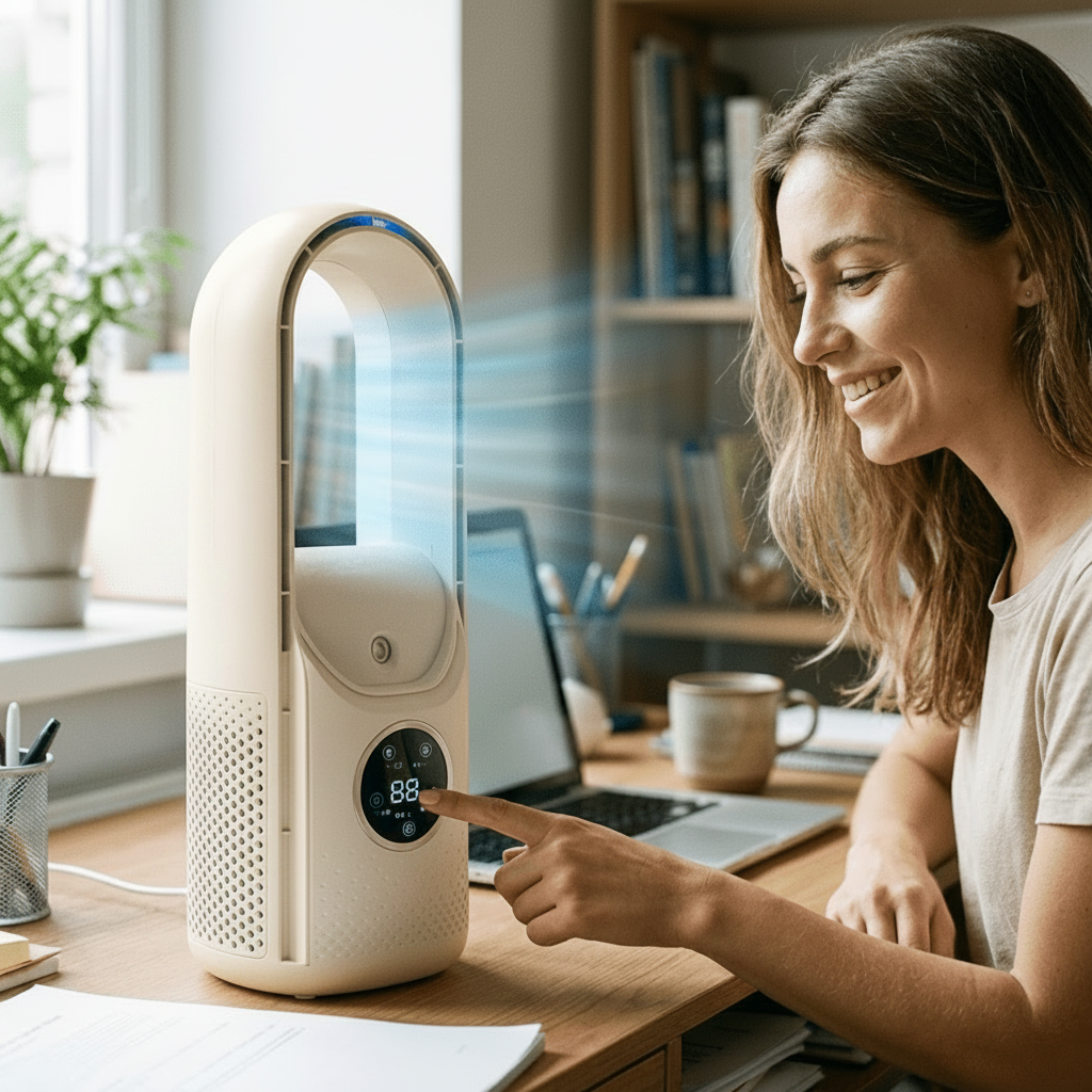 Compact Bladeless Air Cooler Fan with Sleep Mode for Desk and Nightstand, view 1
