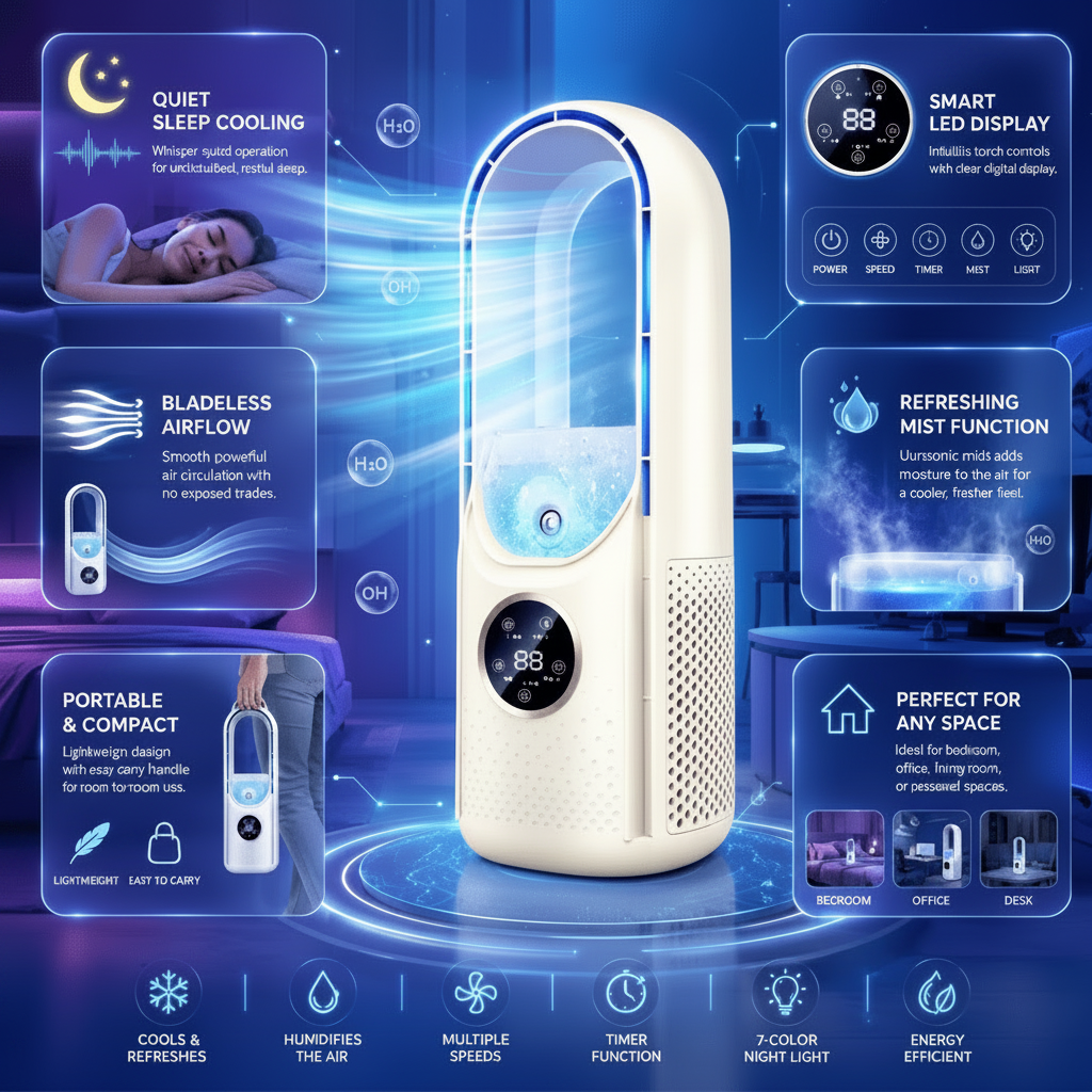 Compact Bladeless Air Cooler Fan with Sleep Mode for Desk and Nightstand, view 2