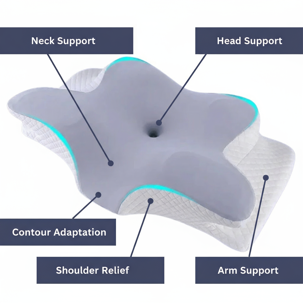Contour Memory Foam Pillow with Two Heights and Washable Cover, view 4