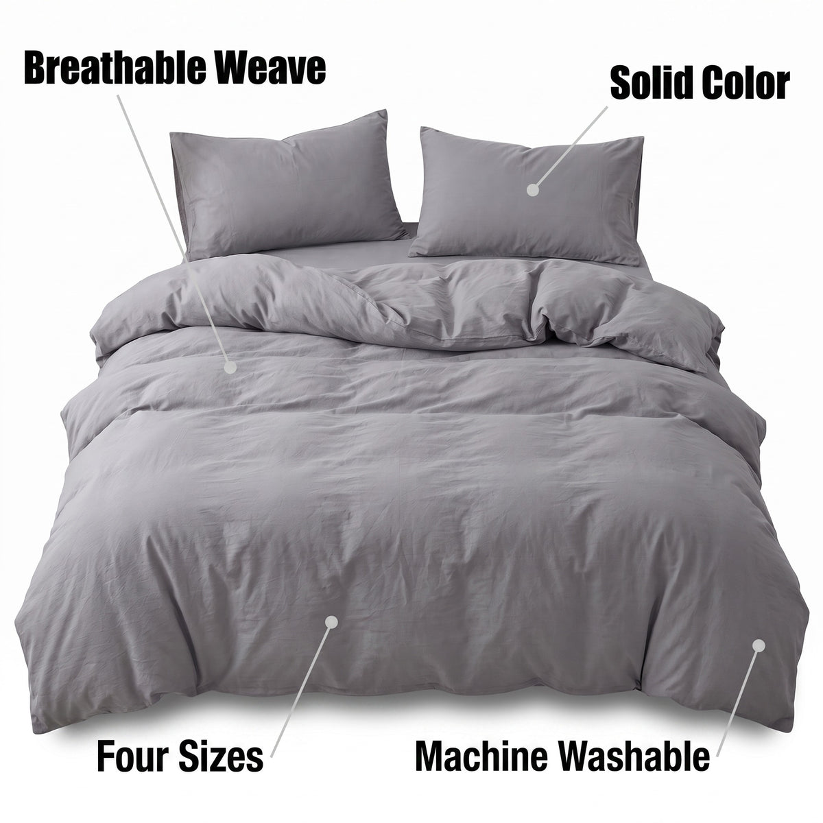 Solid Duvet Cover Set | Breathable Weave, 59-87in