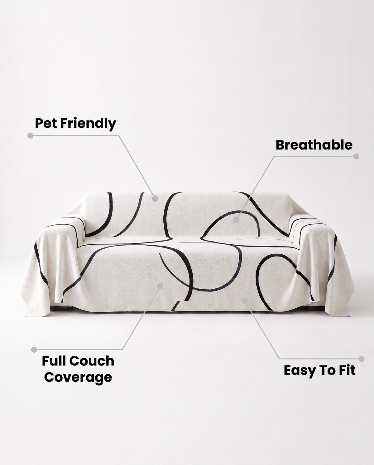Curve Patterned Sofa Cover | Pet Friendly, 71-165in