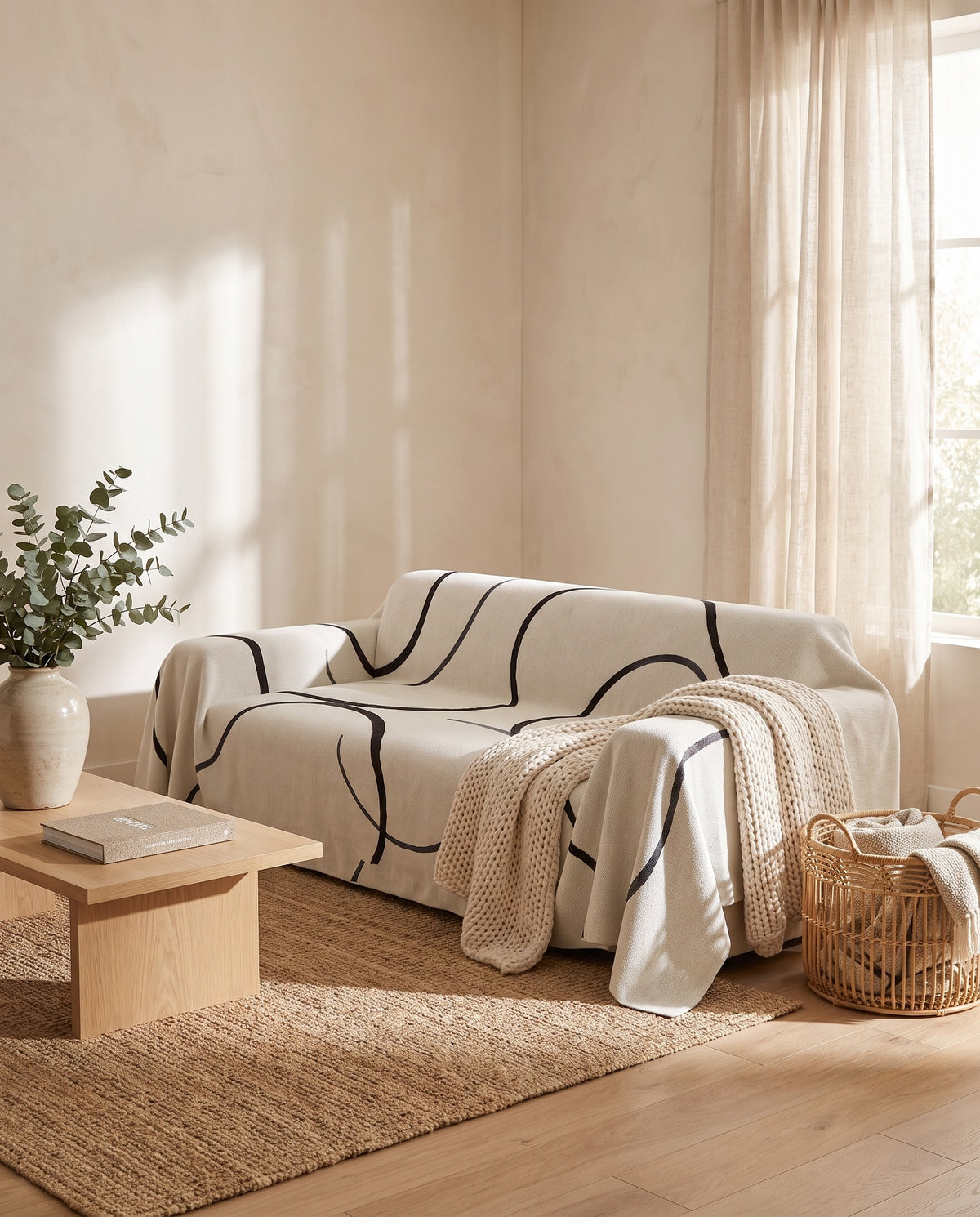 Curve Patterned Sofa Cover | Pet Friendly, 71-165in