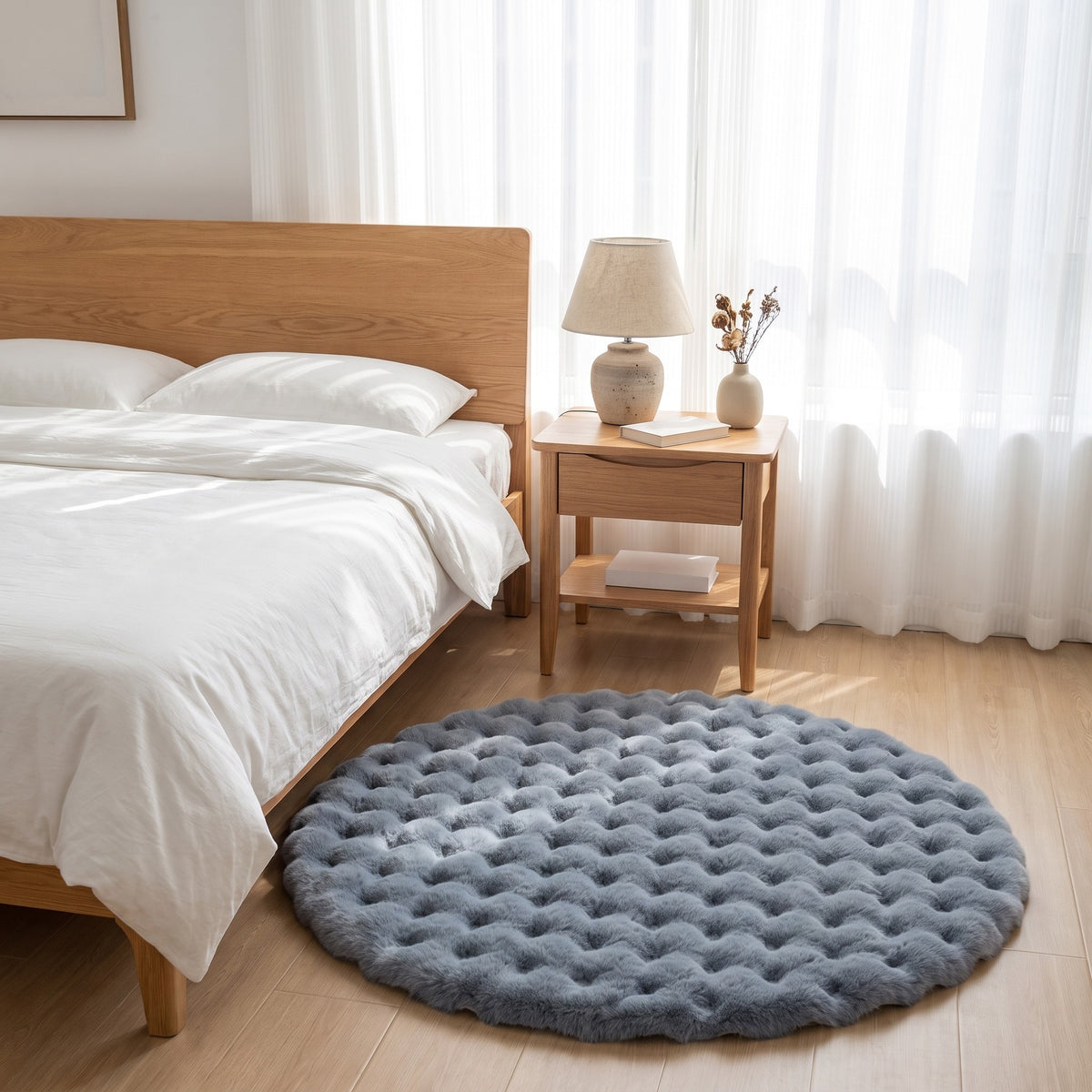 Round Fleece Rug | Soft Non-Slip Backing, 35in