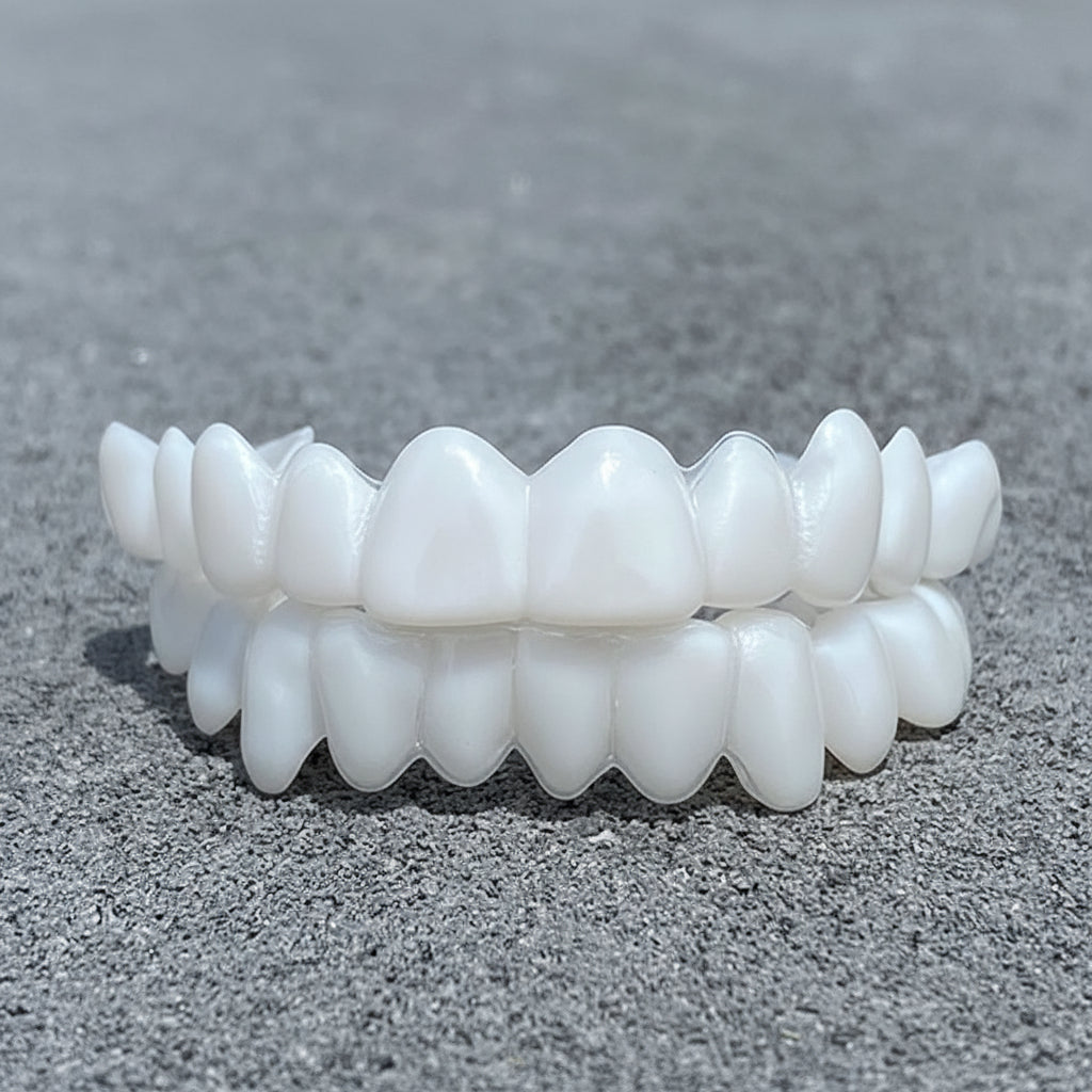 Mouth guard being cleaned with a toothbrush
