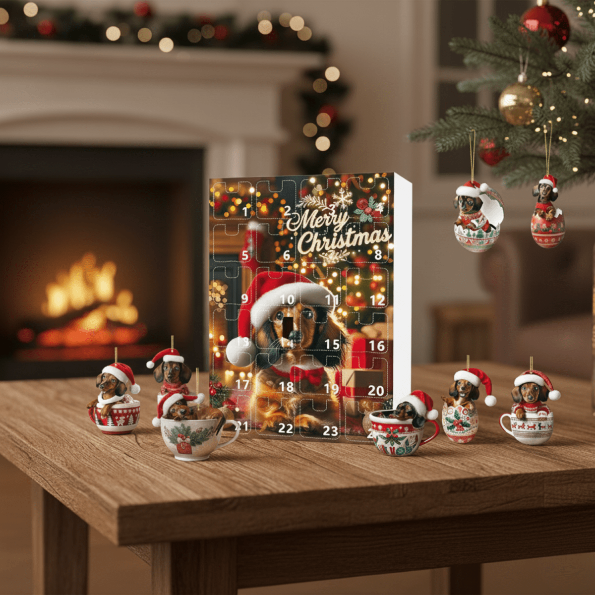 Dachshund Advent Calendar with 24 Acrylic Accessories, Four Styles, view 1